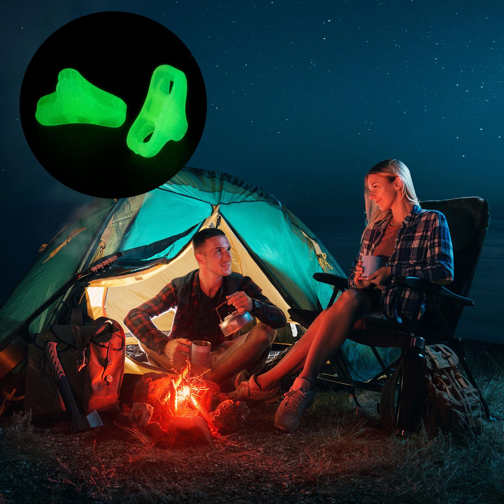 HINZIC 30 Pack Ultralight Fluorescent Guyline Tensioners Tent Rope Tighteners Guy Lines Cord Rope Adjuster for Outdoor Camping Hiking Tarp Canopy Shelter