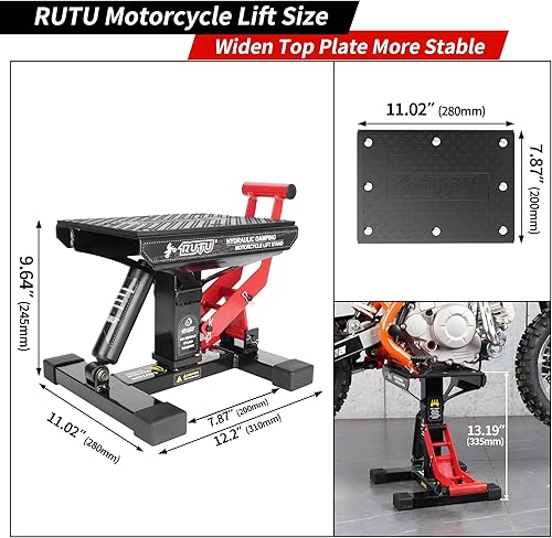 Miniatura 2 de RUTU Soporte para bicicleta de cross, elevador de motocicleta Jack de 1000 libras de capacidad, elevación hidráulica de acero resistente de 9.6 a