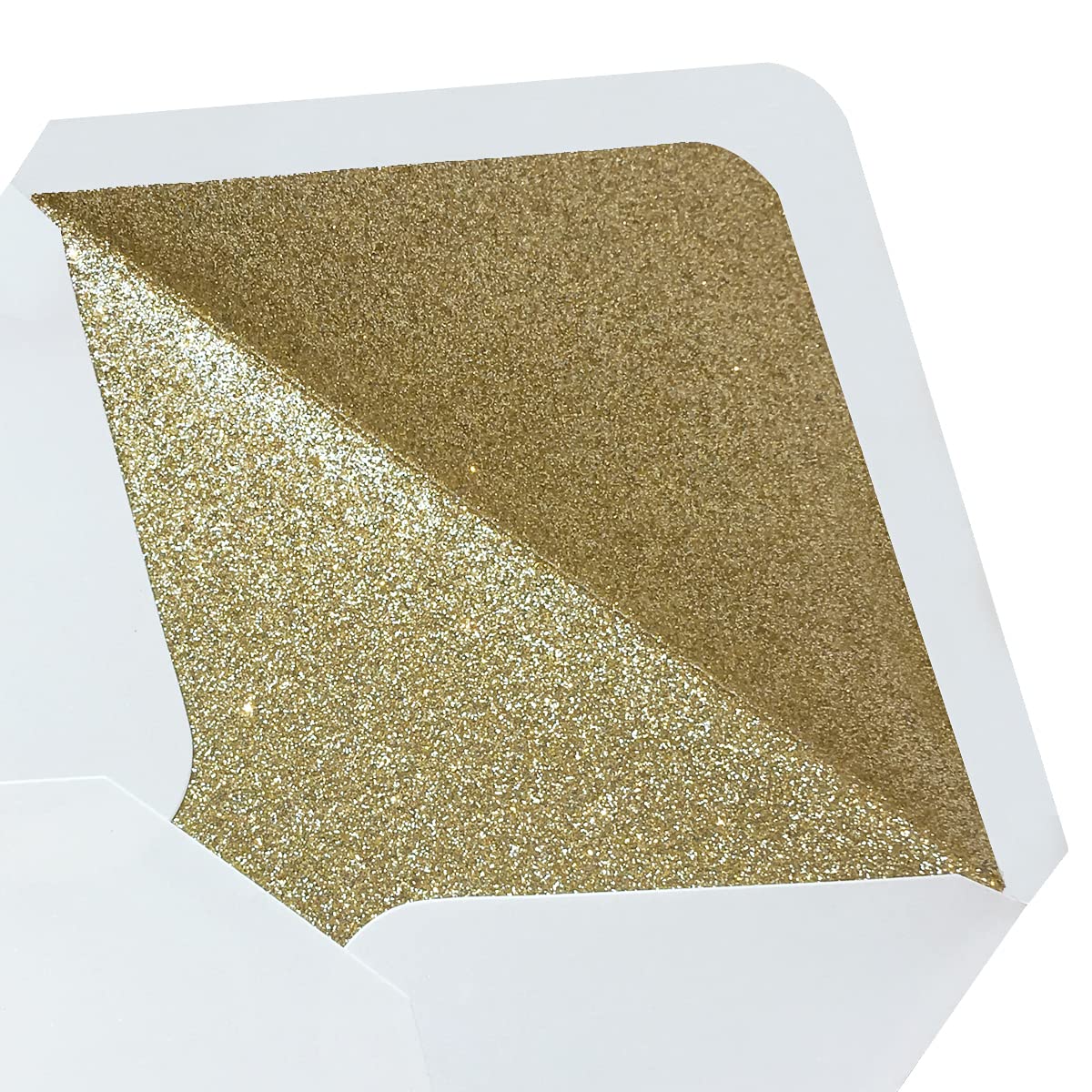KUCHYNEE 50PCS A7 Glitter Envelopes with Adhesive Self-Sealing, 5.3 x 7.7 inches Pearlescent Envelopes Perfect for 5'' x 7'' Weddings Invitation (Pearl Ivory + Champagne Gold Glitter Liner)