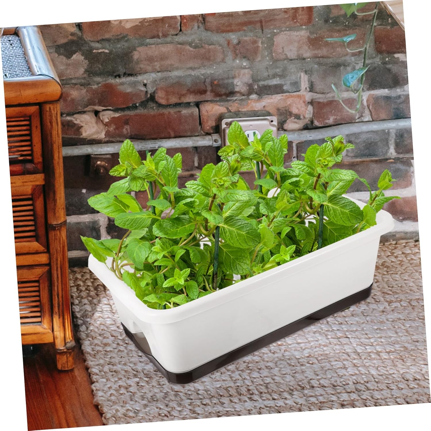 2pcs Rectangular Window Boxes Planters with Drainage Holes for Balcony Windowsill and Garden Widened Water Storage Self-Watering Flower Pots for Growing Vegetables and Flowers Root