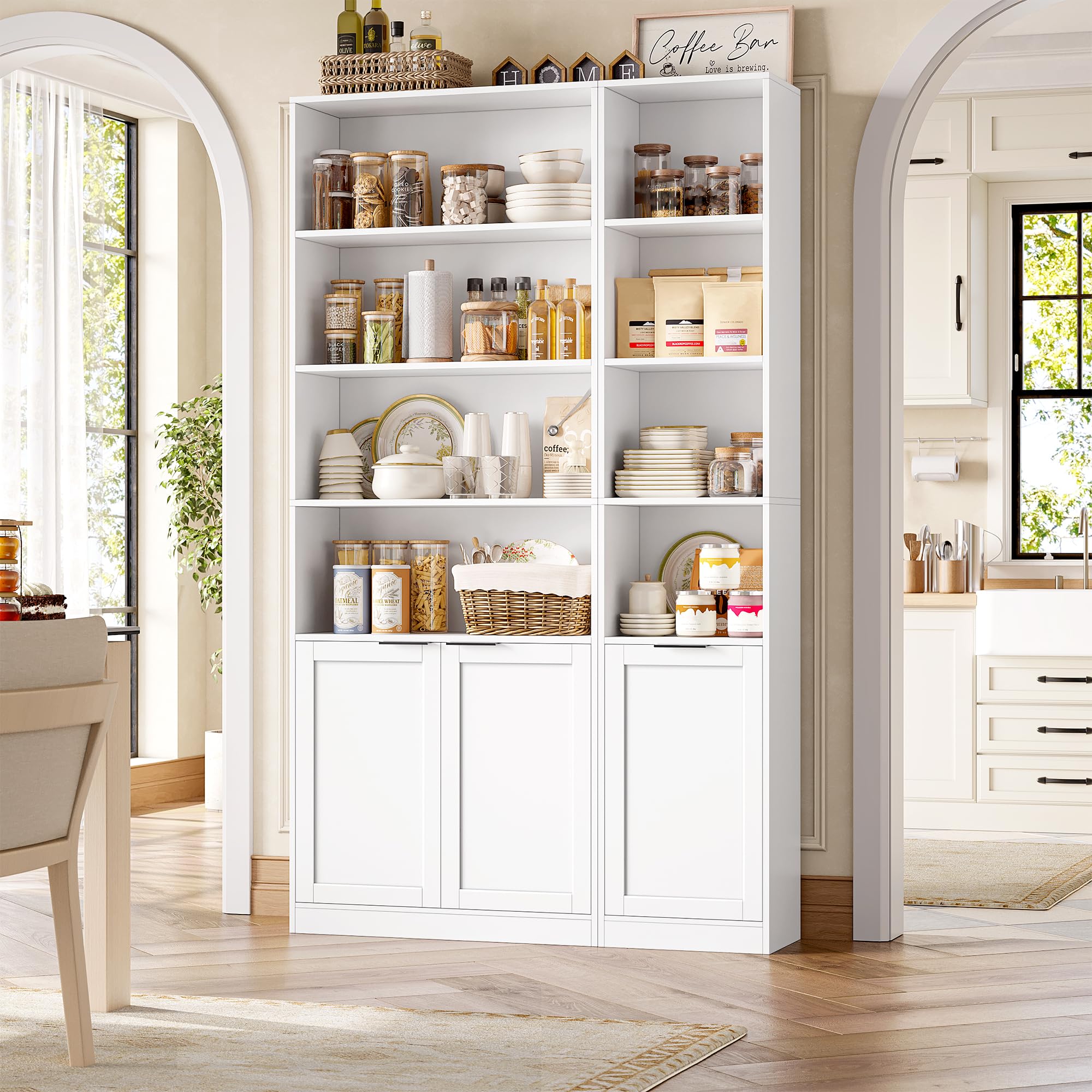 FirFurd 186,4cm Libreria Verticale, Libreria Salvaspazio a 6 Ripiani Bianco | Vetrina Espositiva a 4 Scomparti Aperti,Librerie Stretta,per Appartamenti Piccoli,Soggiorno,Studio e Ufficio,35x24x186,4 cm