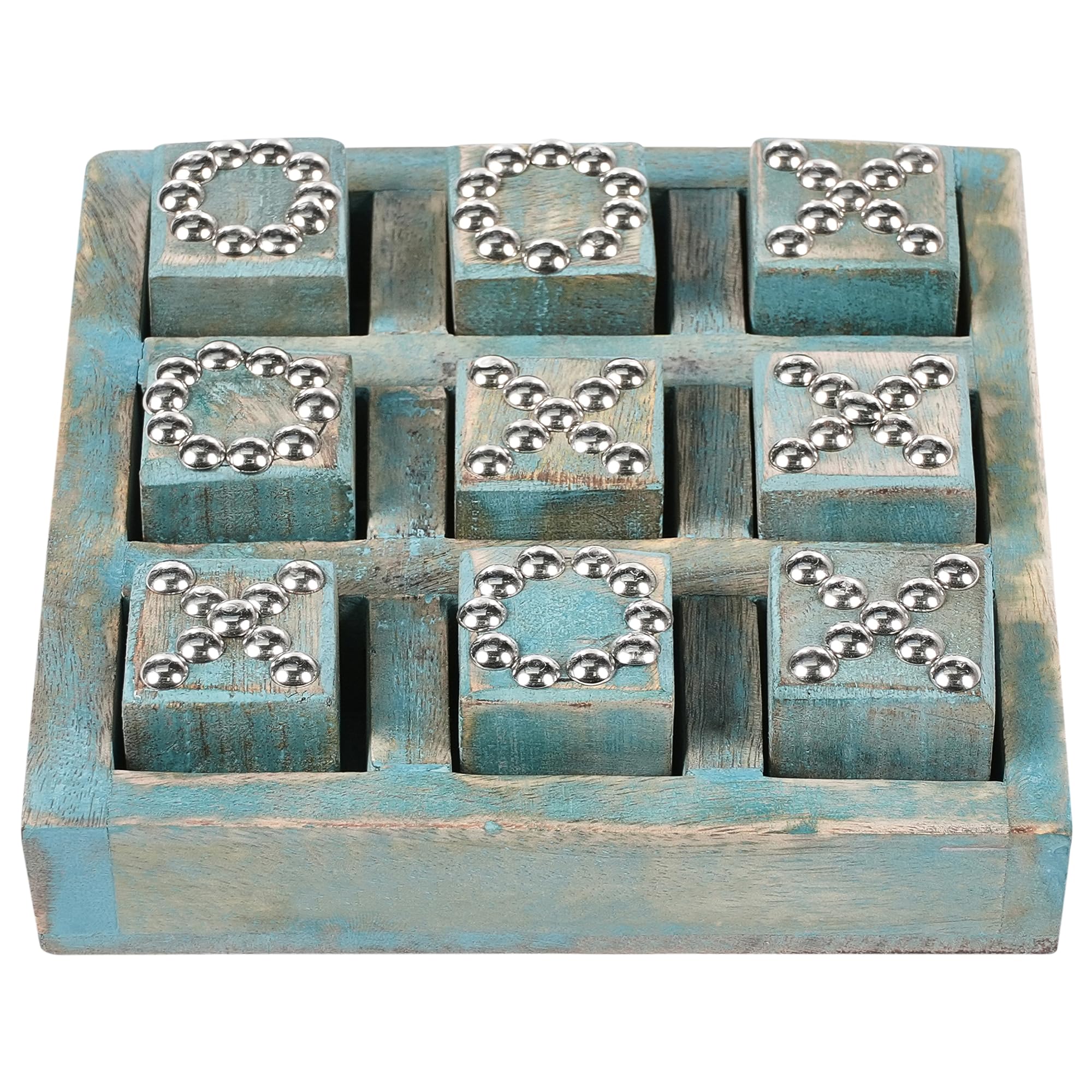 Beliani Jeu de Morpion en Bois de Manguier Accessoire Décoratif Bleu Kina