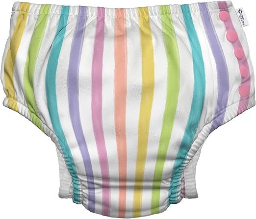 i play. by green sprouts Reusable, Eco Snap Swim Diaper with Gussets, UPF 50, Patented Design, STANDARD 100 by OEKO-TEX Certified - Rainbow Stripe - 3T