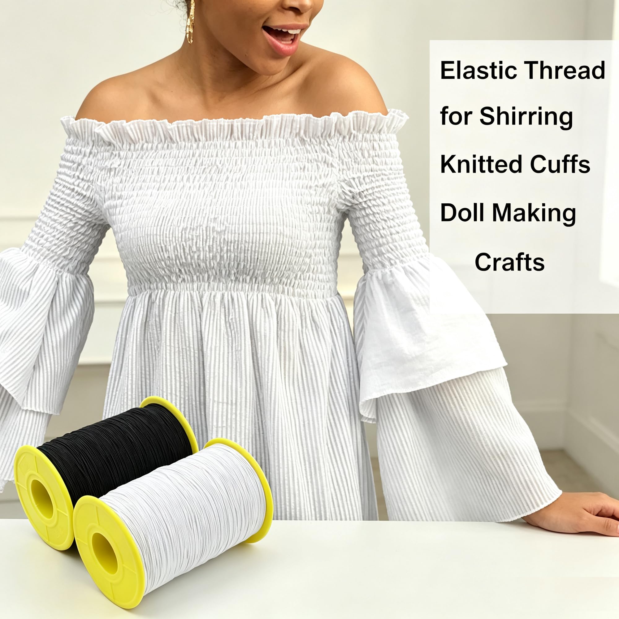 WellieSTR 2 Rolls White AND Black Elastic Thread 547 Yard Package 0.5mm Thickness