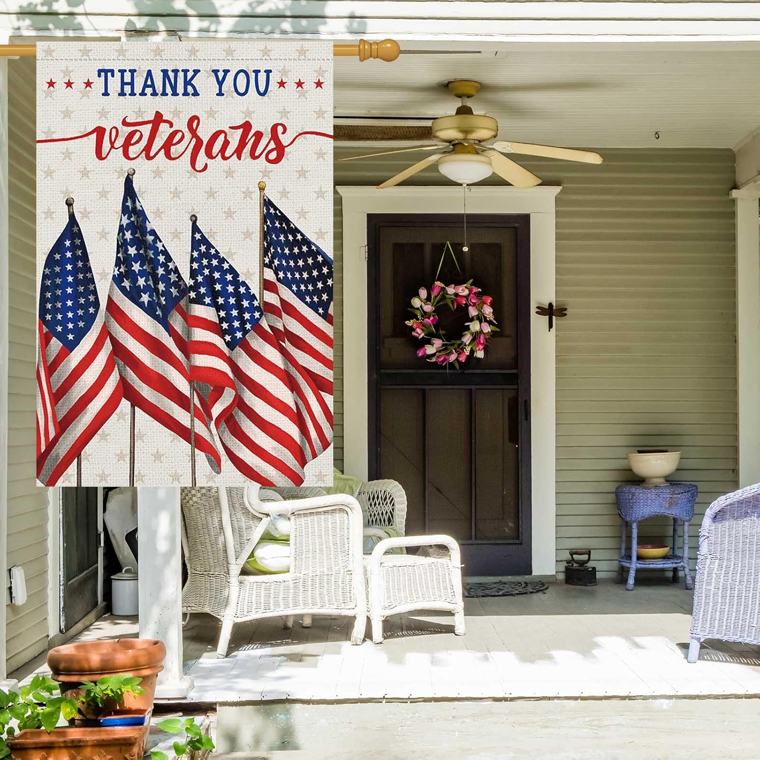 Louise Maelys Thank You Veterans Garden Flag Patriotic Veterans Day 28x40 Inch Double Sided Stars and Stripes Large Burlap Memorial Yard Flag Outside Outdoor House Decor - Image 3