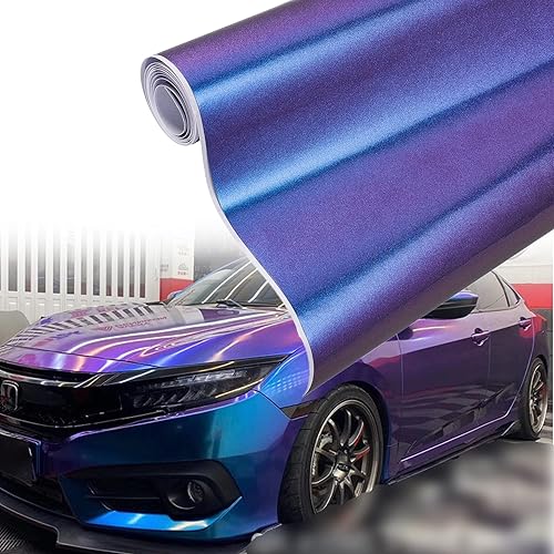 Miniatura 2 de AuMoHall - Rollo de película de vinilo brillante para coche, color morado y azul, camaleón, con cambio de color, 59.84 x 39.37 pulgadas