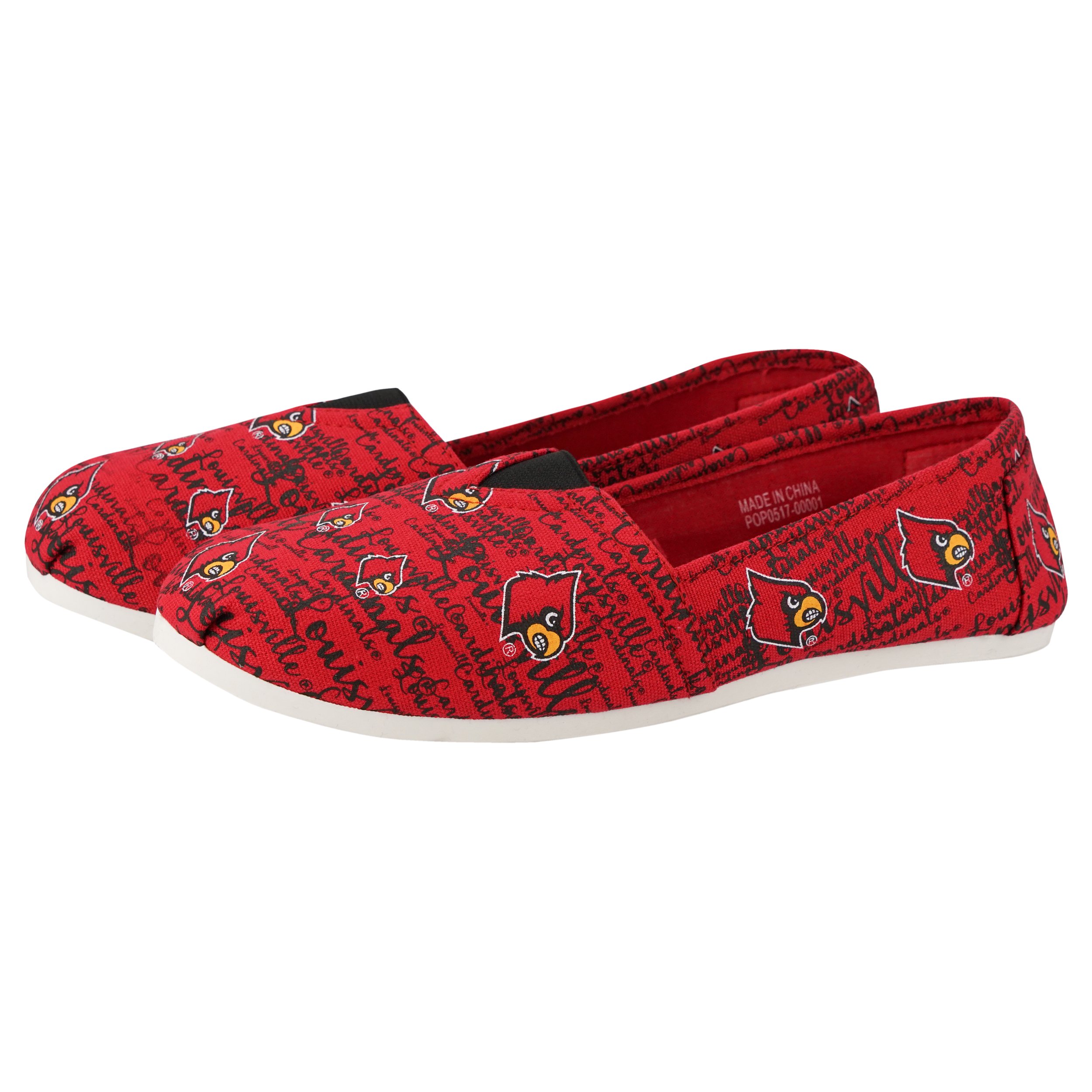 FOCO NCAA Louisville Cardinals College Canvas Script Print Slip On Shoes, X-Large/11-12