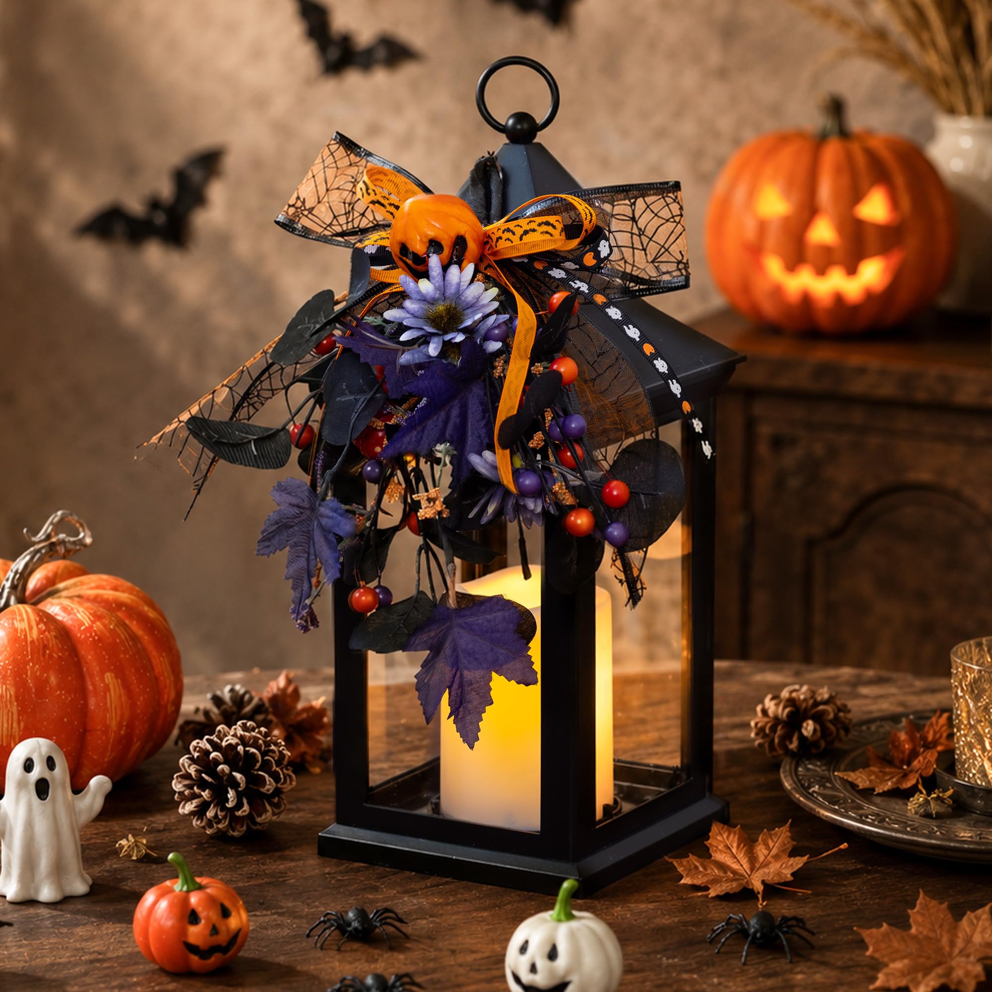 Halloween Lanterns Decorative Indoor, 14"Black Outdoor Lantern Decor