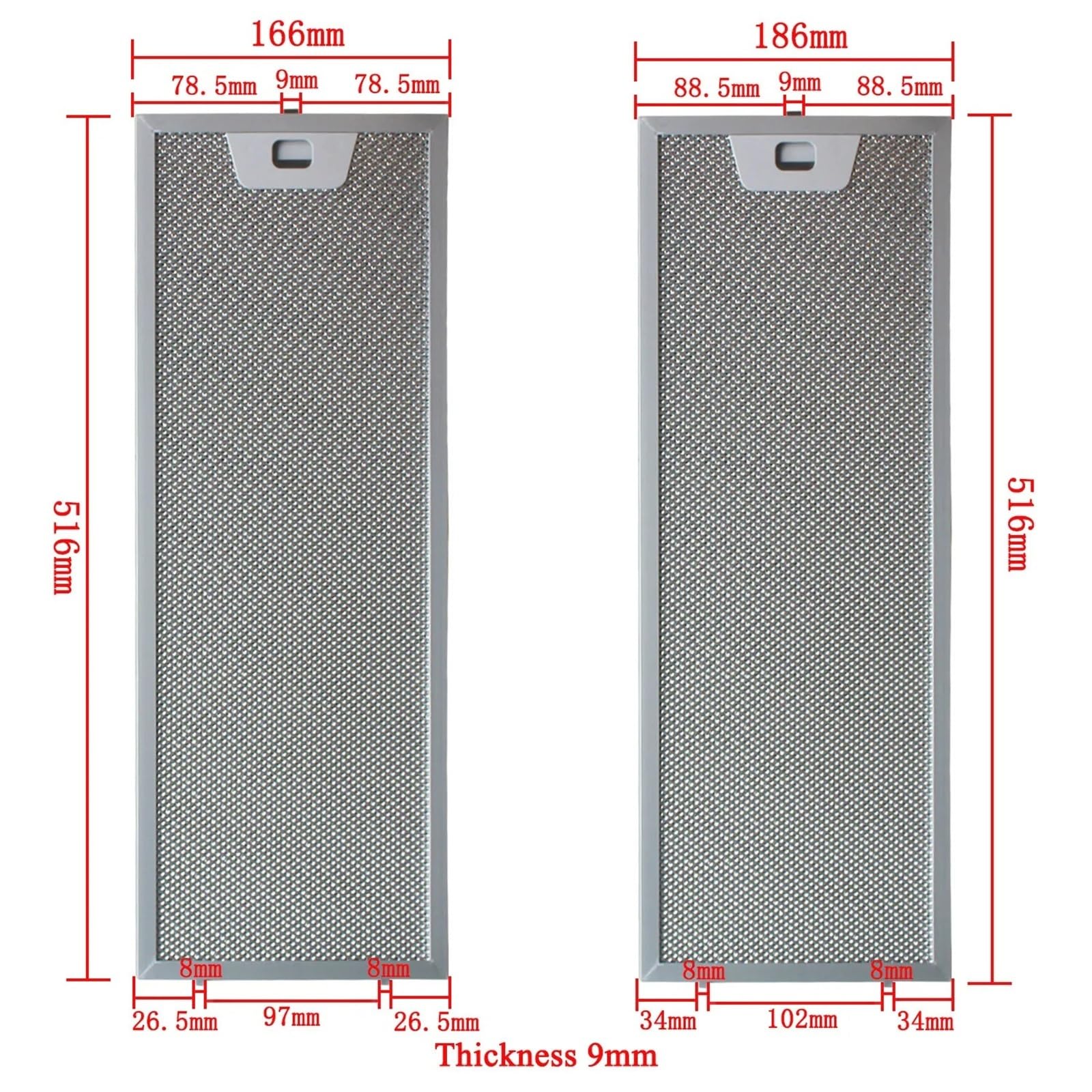 Compatible con 00660222 00660223, juego de filtros de grasa for campana extractora de aluminio 516x166+516x186mm