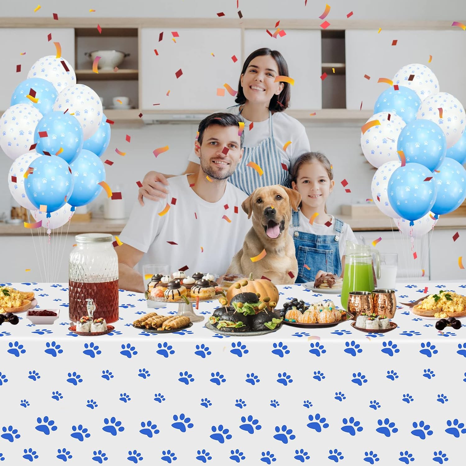 2 Pack Puppy Paw Print Tablecloths, 51x87'' Plastic Disposable Table Cover for Pet Themed Party Decorations for Cat Dog Birthday Party Supplies Lets Pawty Pet Shower Decor, Blue