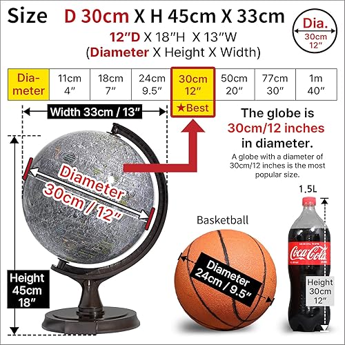 Miniatura 4 de Mapsoft Prime - Globo lunar gris iluminado, 11.8 in, MI-30