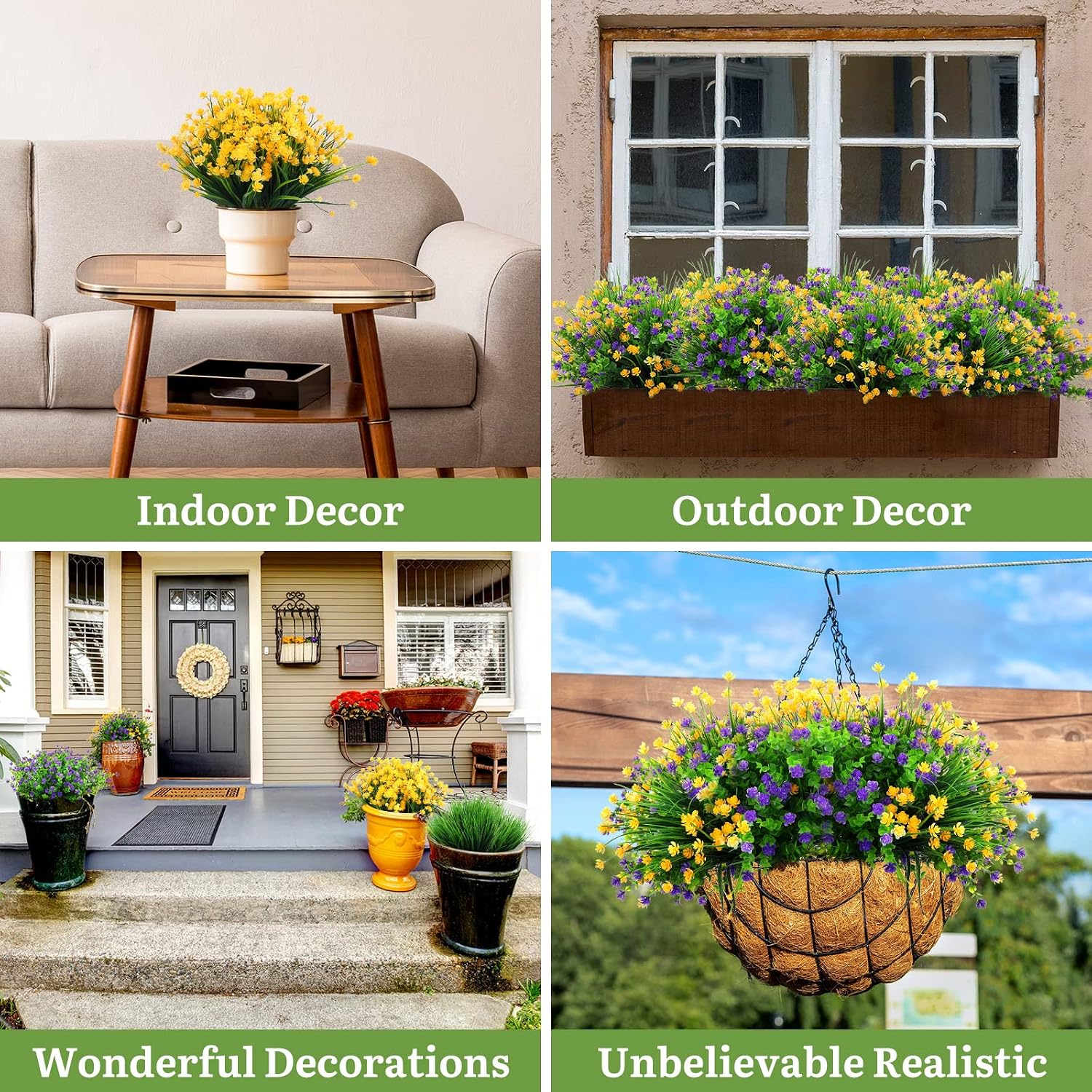 Unittype 36 Bundles Artificial Flowers for Outdoors UV Resistant Fake Spring Plastic Flowers Faux Shrubs Plants for Spring Summer Indoor Outside Garden Porch Patio Window Box Party Decoration (Vivid)