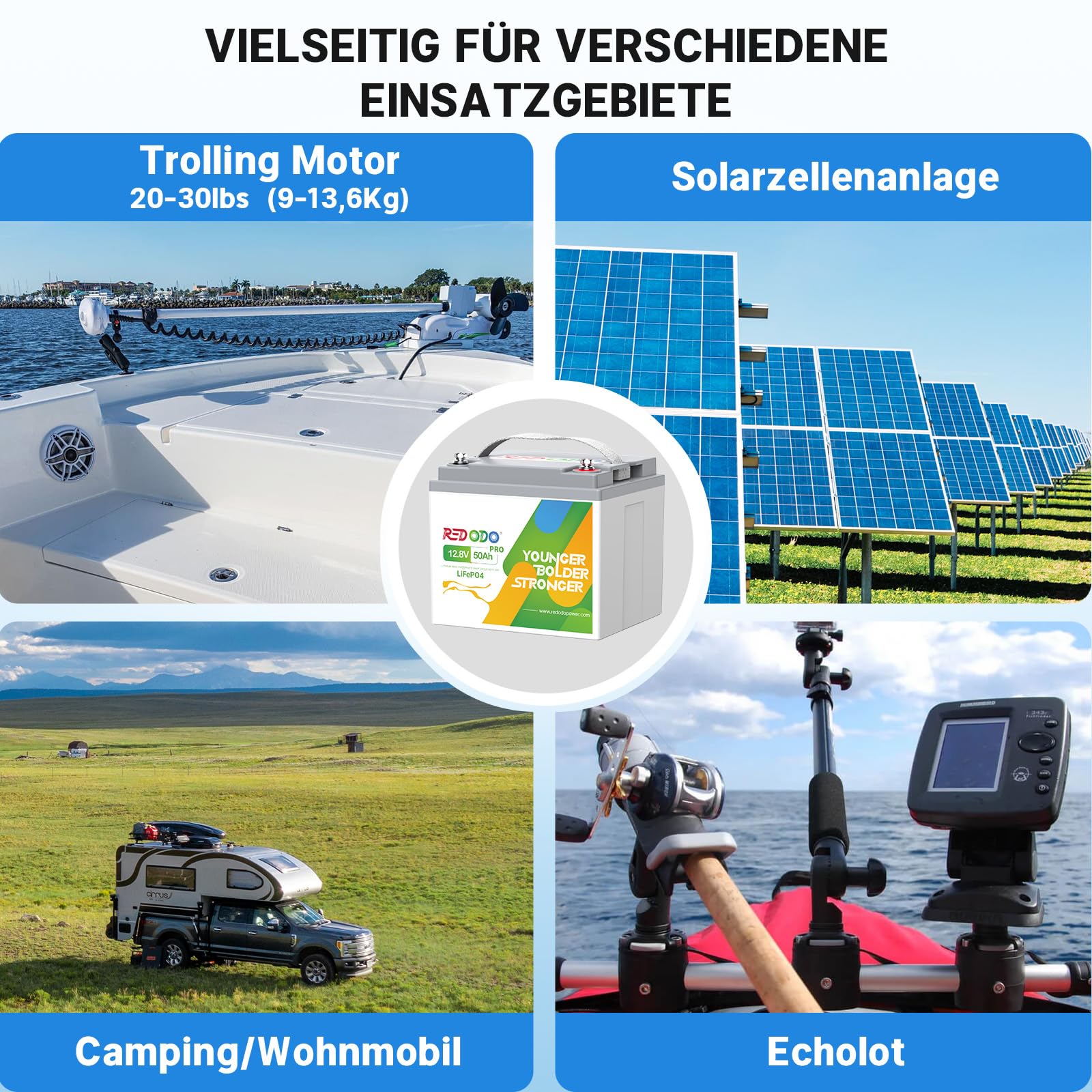 Redodo 12 V 50 Ah LiFePO4 bateria litowa do wykrywania ryb, skuterów dziecięcych, UPS, 4000 + bateria litowa o mocy 256 Wh