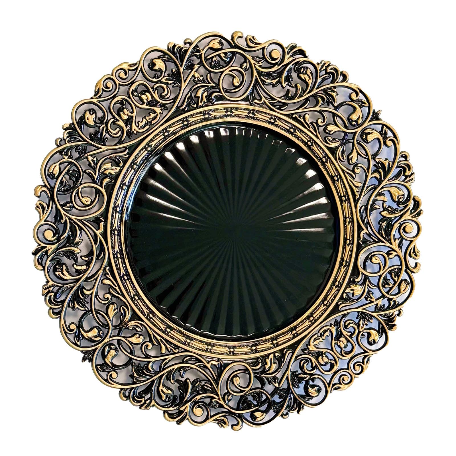 13inch Round Plastic Charger Plates,Set of 8,Charger Plates for Dinner,Wedding,Party,Event Decoration. (Black gold edge) …