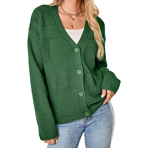 Dokotoo Cardigan for Women V Neck Open Front Button Down Long Sleeve Cable Knit Sweaters Tops
