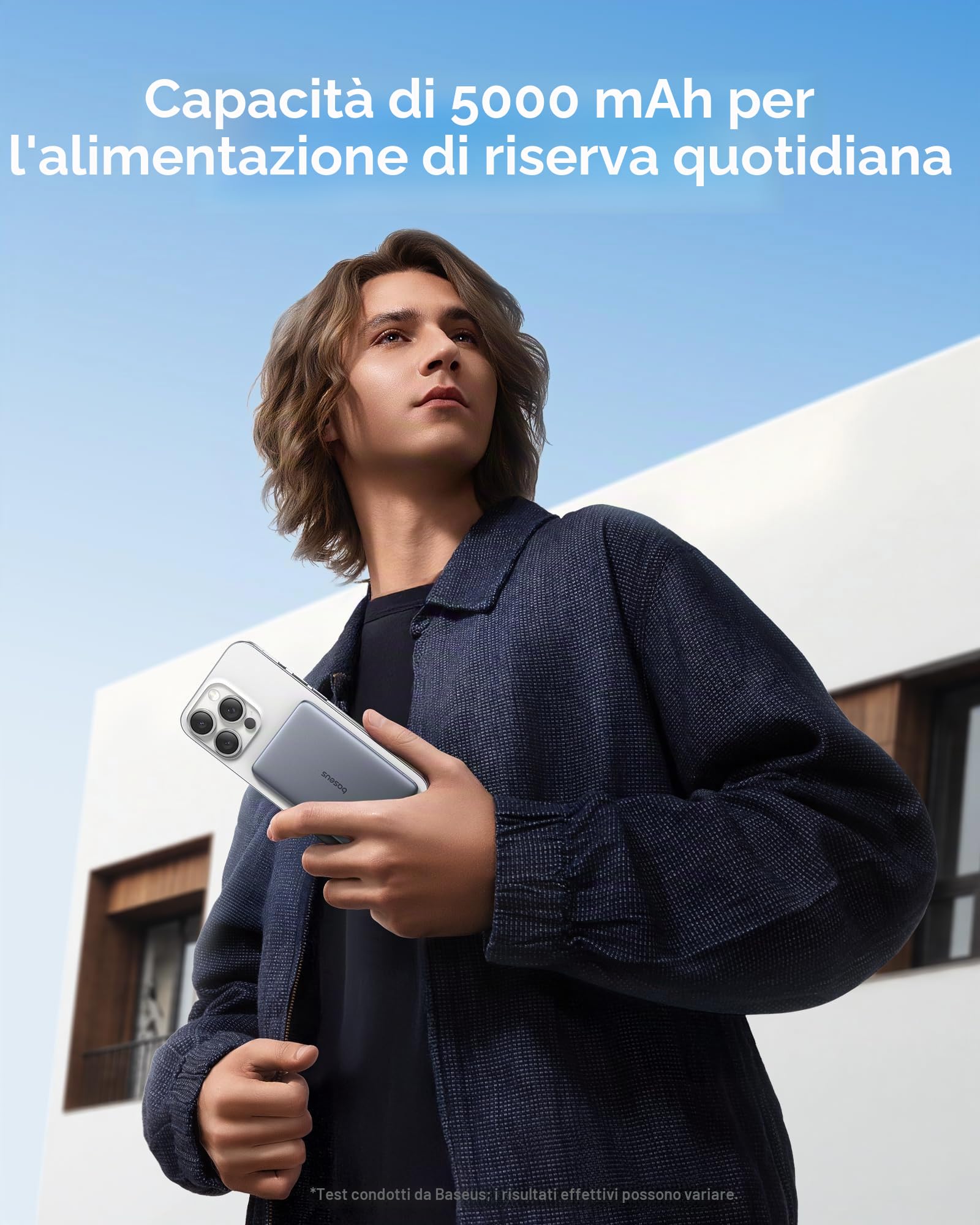 Baseus Picogo AM41 Power Bank, 0,3 pollici Ultra Slim 5000mAh Magsafe Powerbank, PD 20W Ricarica Rapida, Portatile, Mini Batteria Magnetica Wireless con Cavo USB C per iPhone 17 Air/16/15/14/13