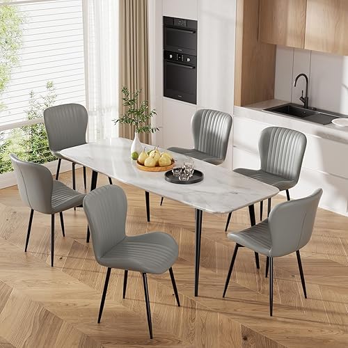 Miniatura 7 de Juego de 4 sillas de comedor tapizadas modernas, de piel sintética, sillas auxiliares de cocina, sillas de comedor con respaldo cómodo, color gris