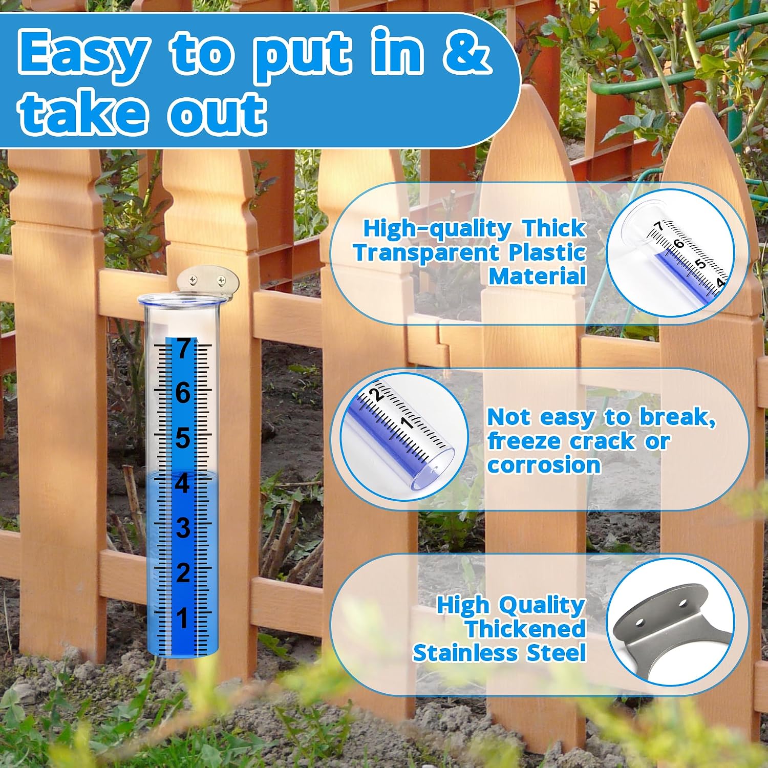 Rain Gauge Outdoor, 7" Large Capacity Rain Gauge Replacement Tube