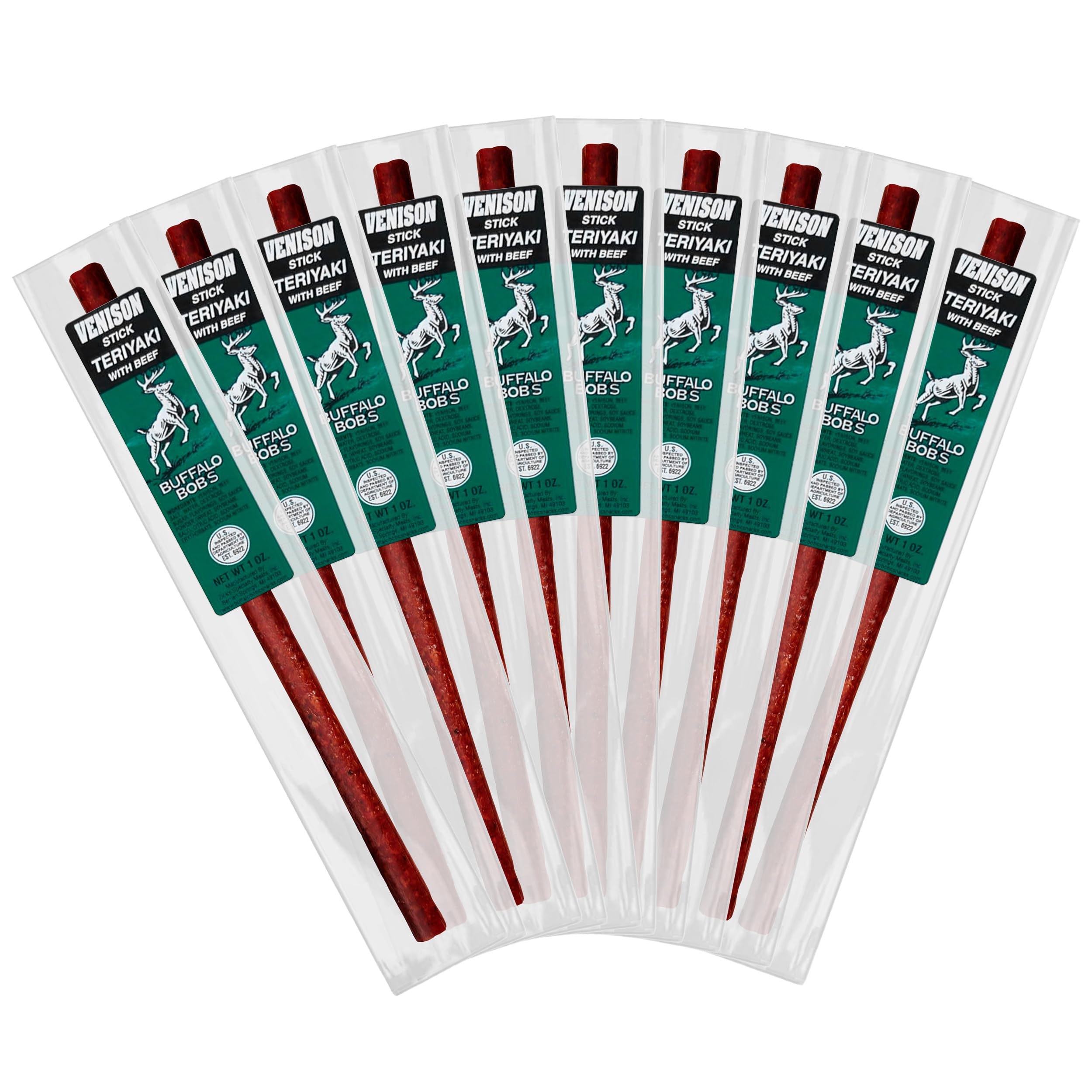 Buffalo Bob's Wild Game Meat Snack Stick - Venison Teriyaki Stick 10 Pack
