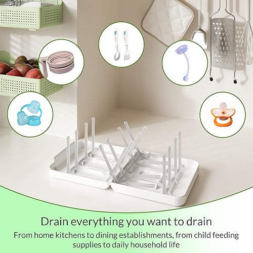 Miniatura 8 de Estante de secado de botellas de viaje que ahorra espacio, estante plegable para drenaje de botellas con 16 costillas, estante de secado portátil