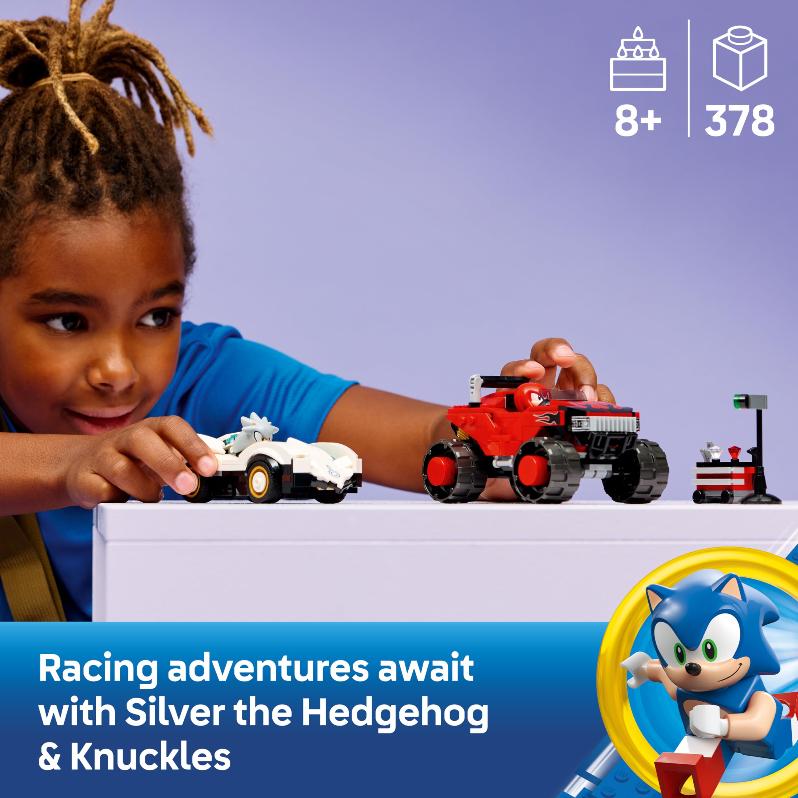 LEGO Sonic the Hedgehog Silver's Car vs. Knuckles' Monster Truck Toy, incl. 2 Minifigures & 2 Chaos Emeralds - Image 2