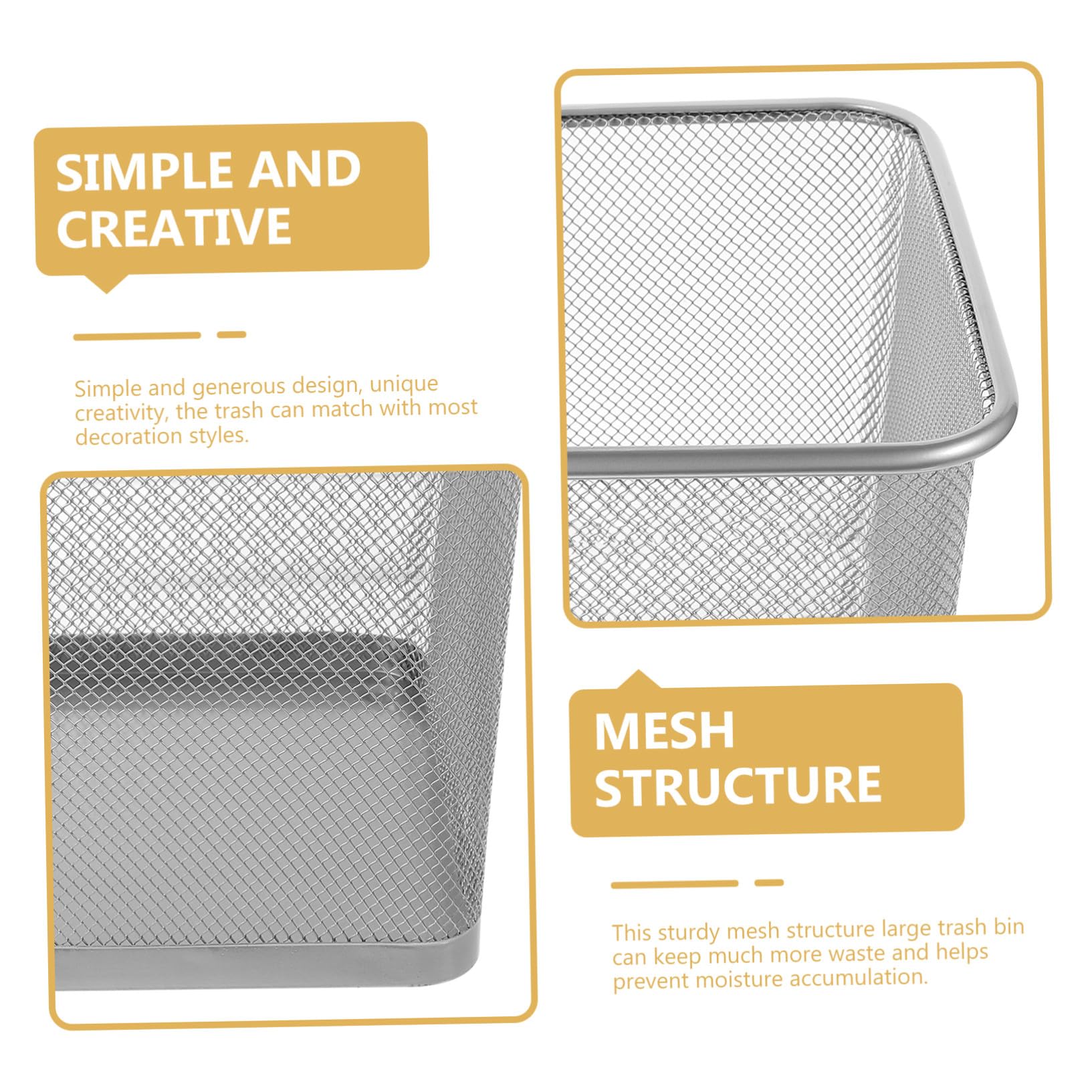 Ciieeo Papelera de Malla Metálica Cuadrada de Hierro, Gran Capacidad | Reutilizable y Fácil de Limpiar, Estructura Ventilada, para Interiores y Salas de Manualidades, Color Plata