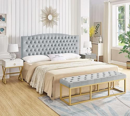 Miniatura 6 de 24KF Velvet Upholstered Tufted Button King Headboard and Comfortable Fashional Padded KingCalifornia King Size headboard- Gray