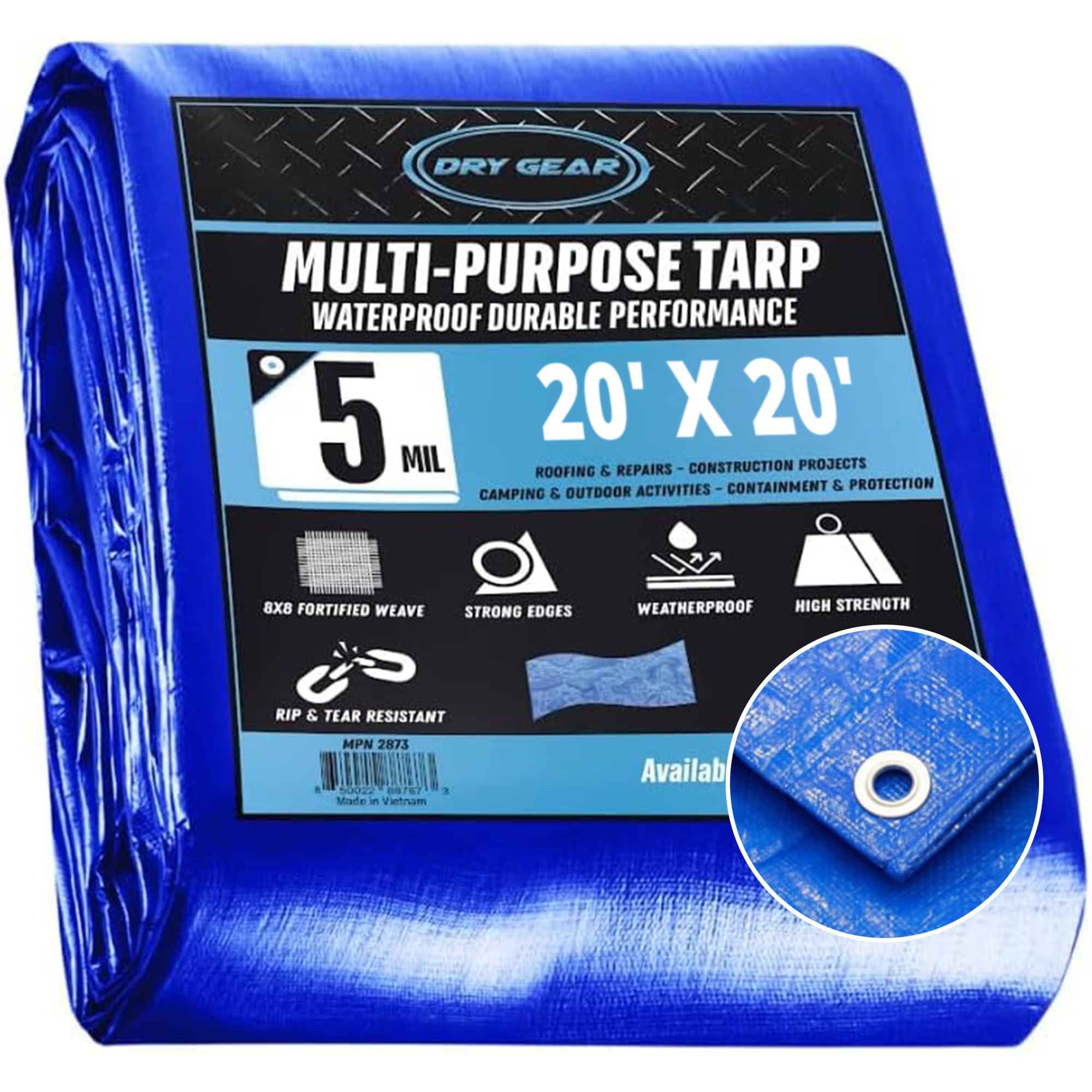 Dry Gear Tarps 20x20 Blue Tarp Waterproof – 5 MIL Thick Tarpaulin