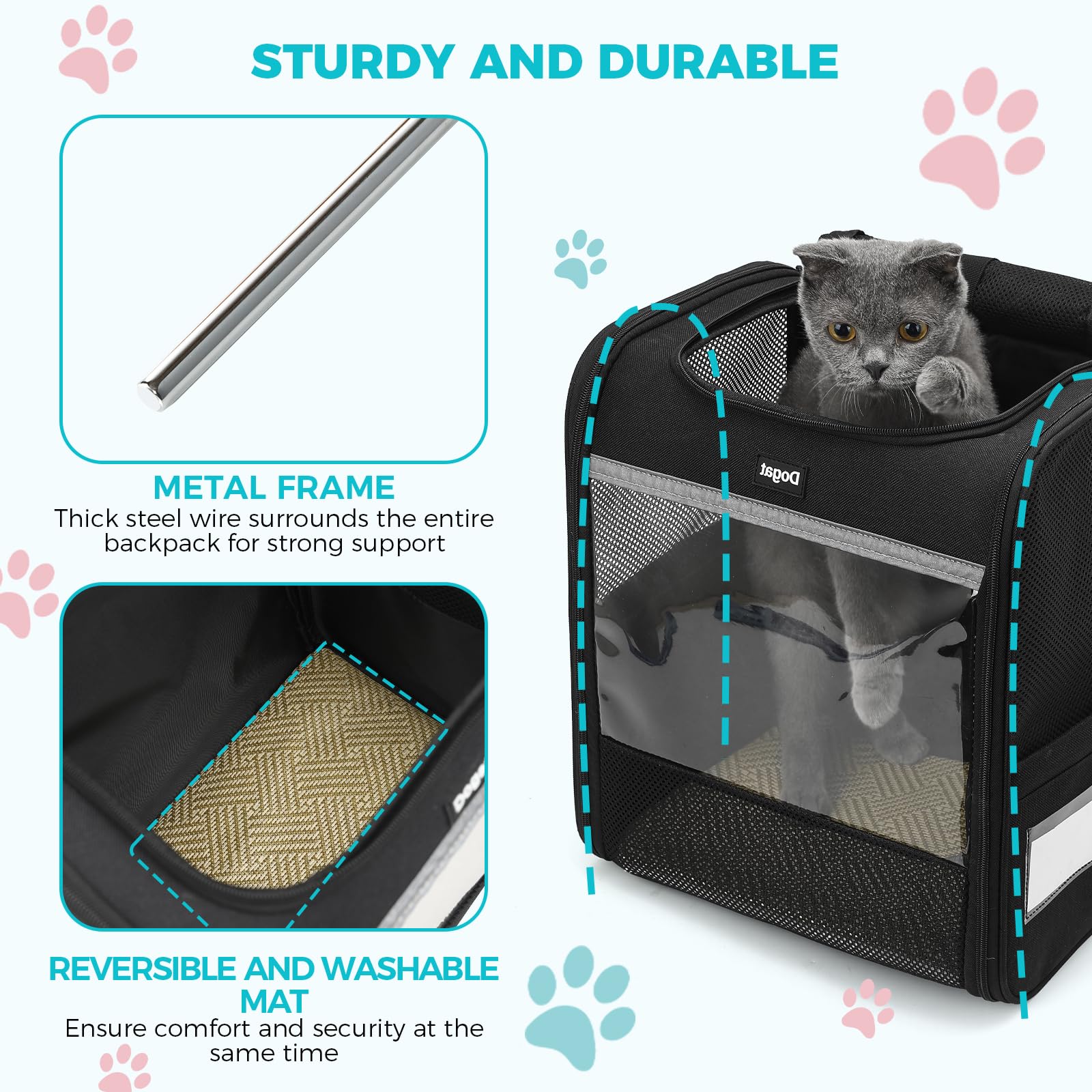 Dogat Cat Carrier Dog Backpack for Pets Up to 15 lbs (7 kg), Cat Backpack Carrier with Breathable Mesh - Image 4