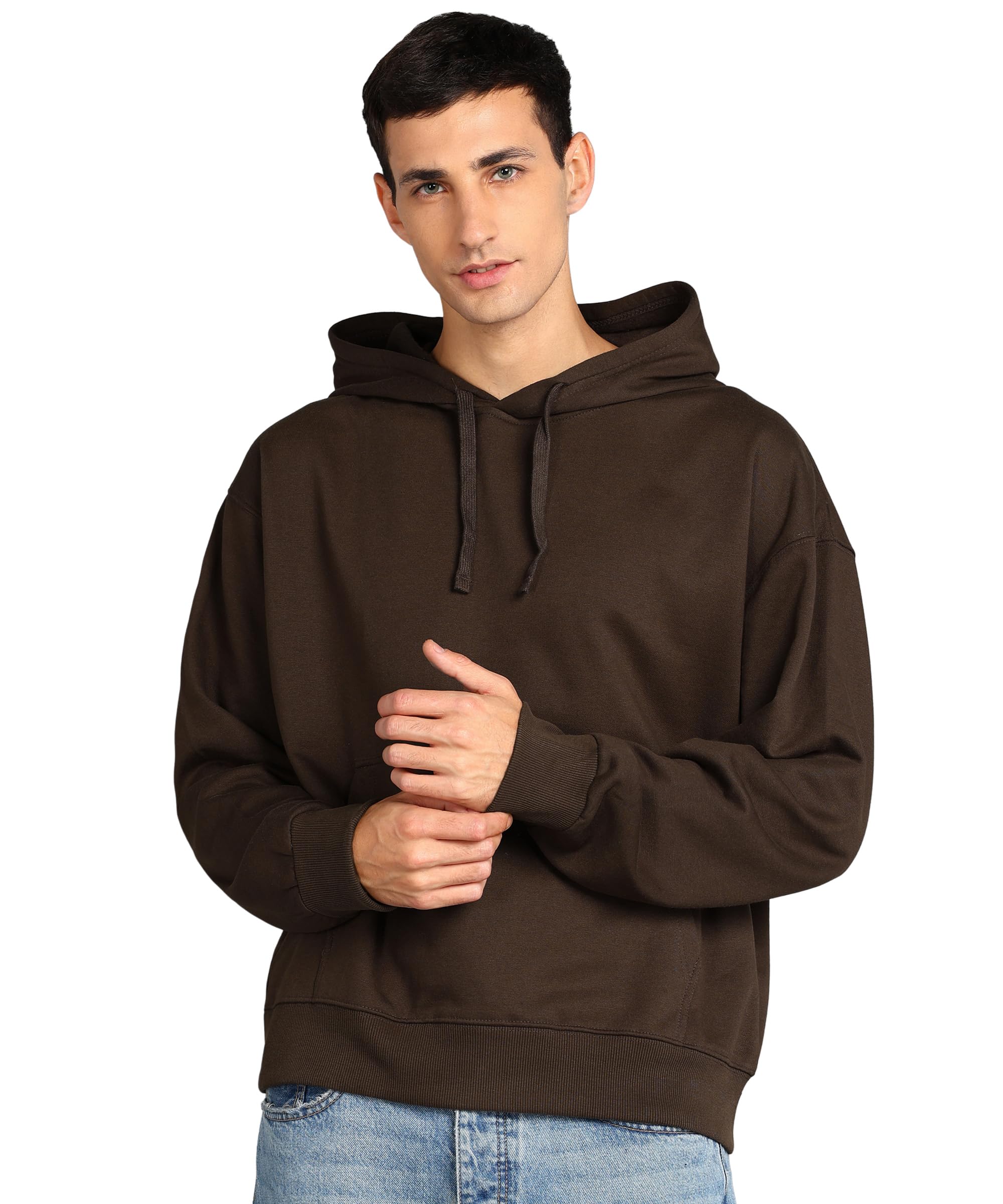Men’s Solid Oversized Hoodie | Cotton Blend Pullover with Kangaroo Pocket & Adjustable Hood | Casual Winter Wear