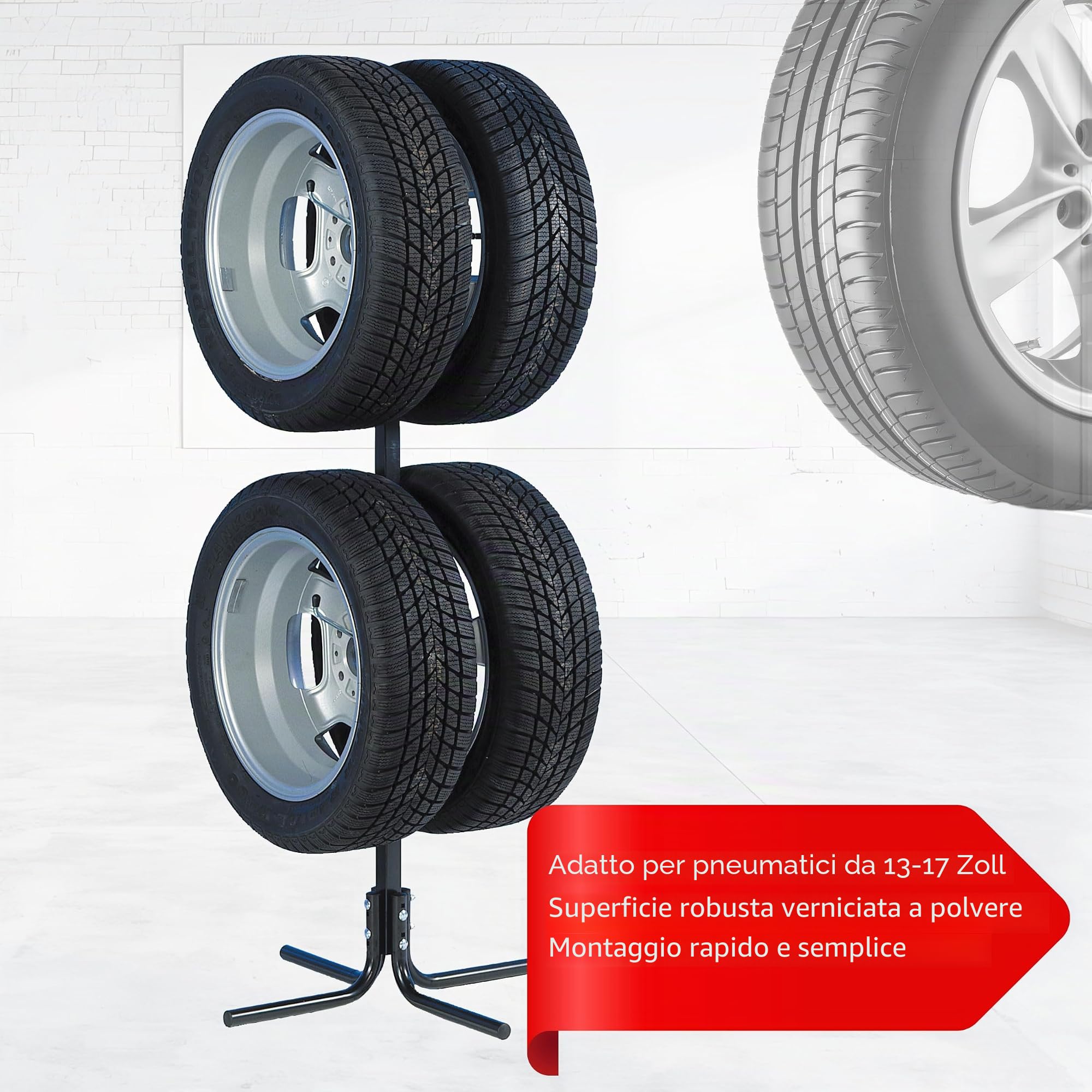 Unitec 10905 F Supporto per 4 Cerchioni e Pneumatici Auto, 10-43,2 cm (17'')