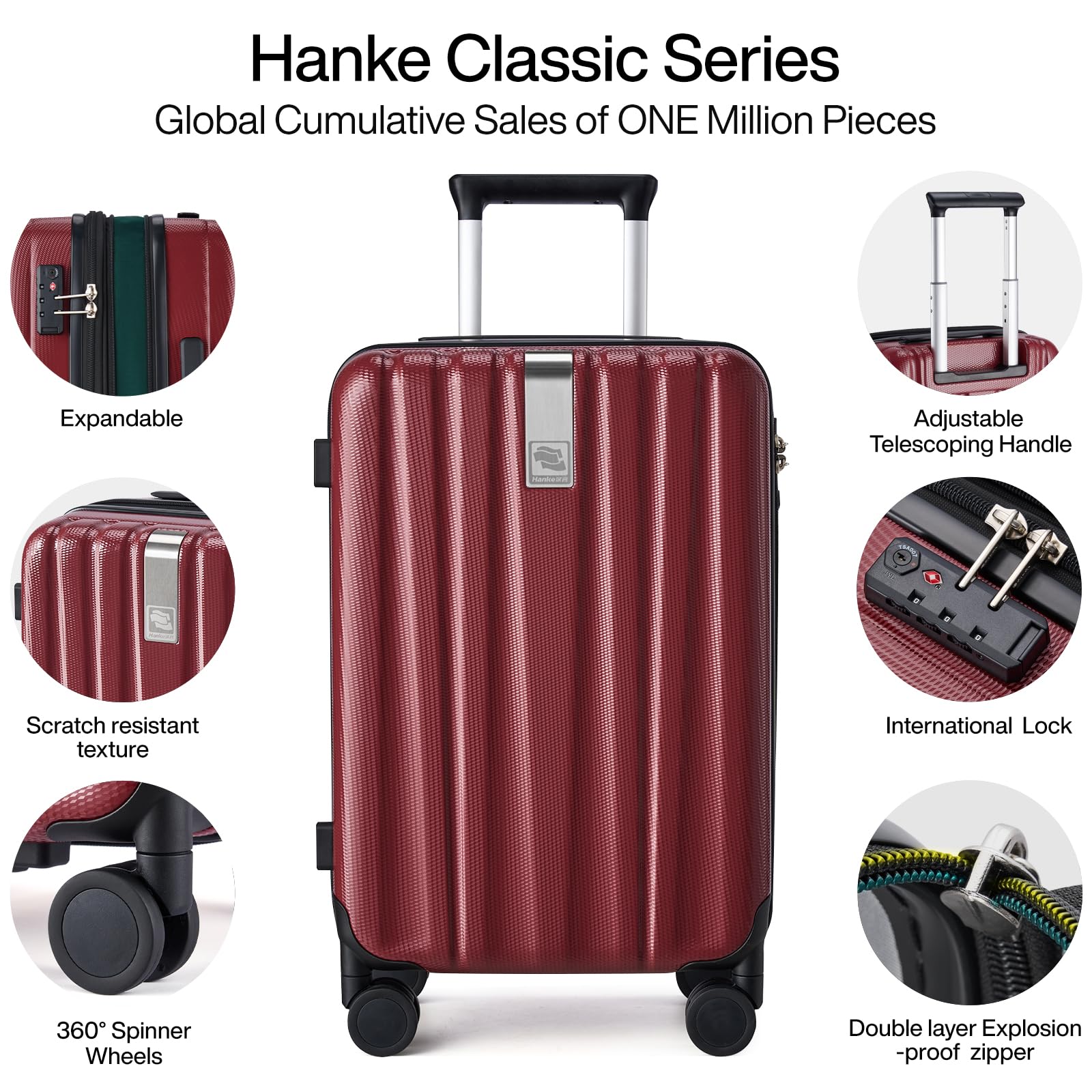 Hanke 29 Inch Expandable Checked Luggage Lightweight PC Hard Shell Luggage Suitcases with Wheels Tsa Luggage Rolling Large Suitcase Travel Luggage Bag for Study Abroad(Burgundy)