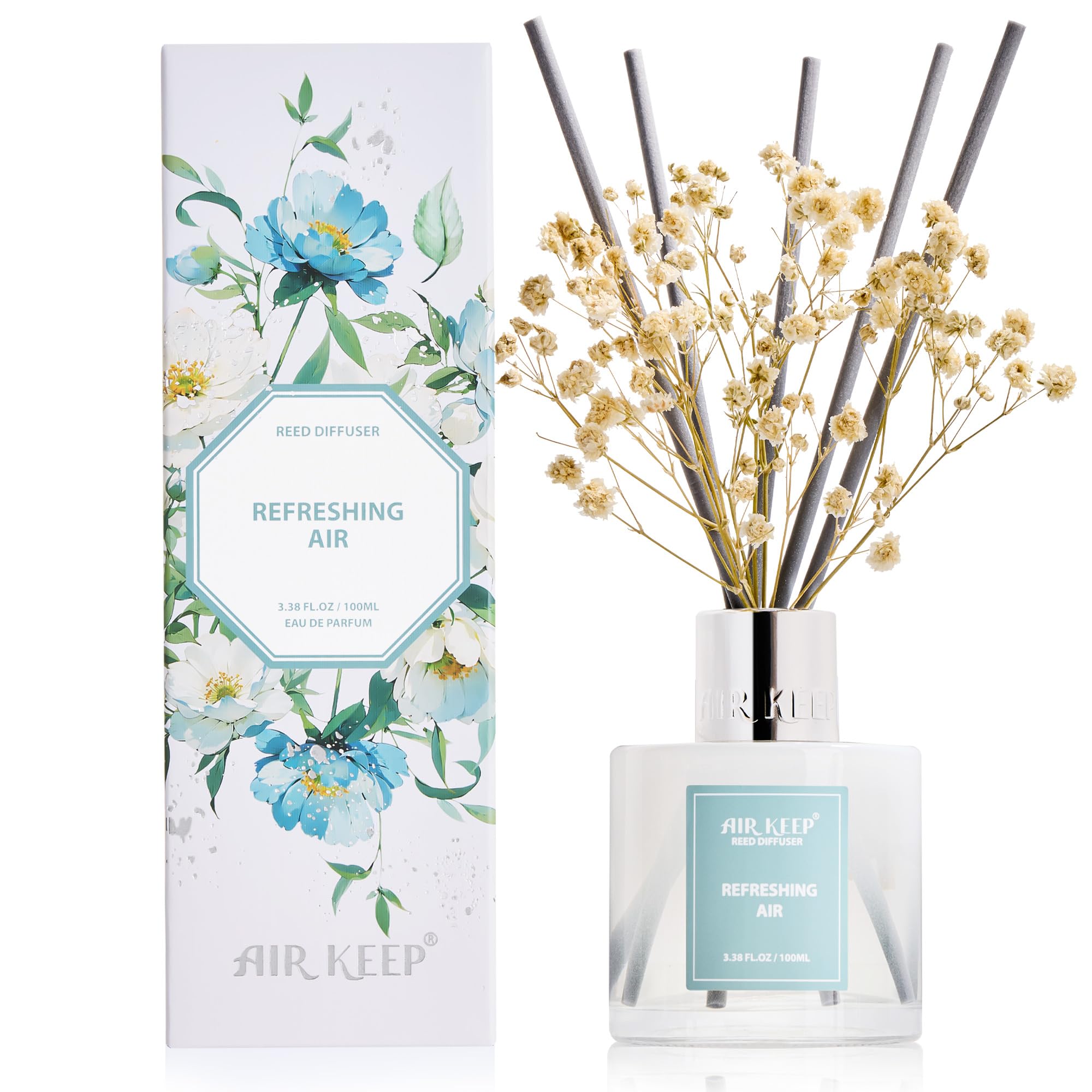 Airkeep Reed Diffuser Set 100ml, Refreshing Air Oil Diffusers with 8 Reed Sticks, Home Fragrance Reed Diffuser for Bathroom Shelf Decor — image 1