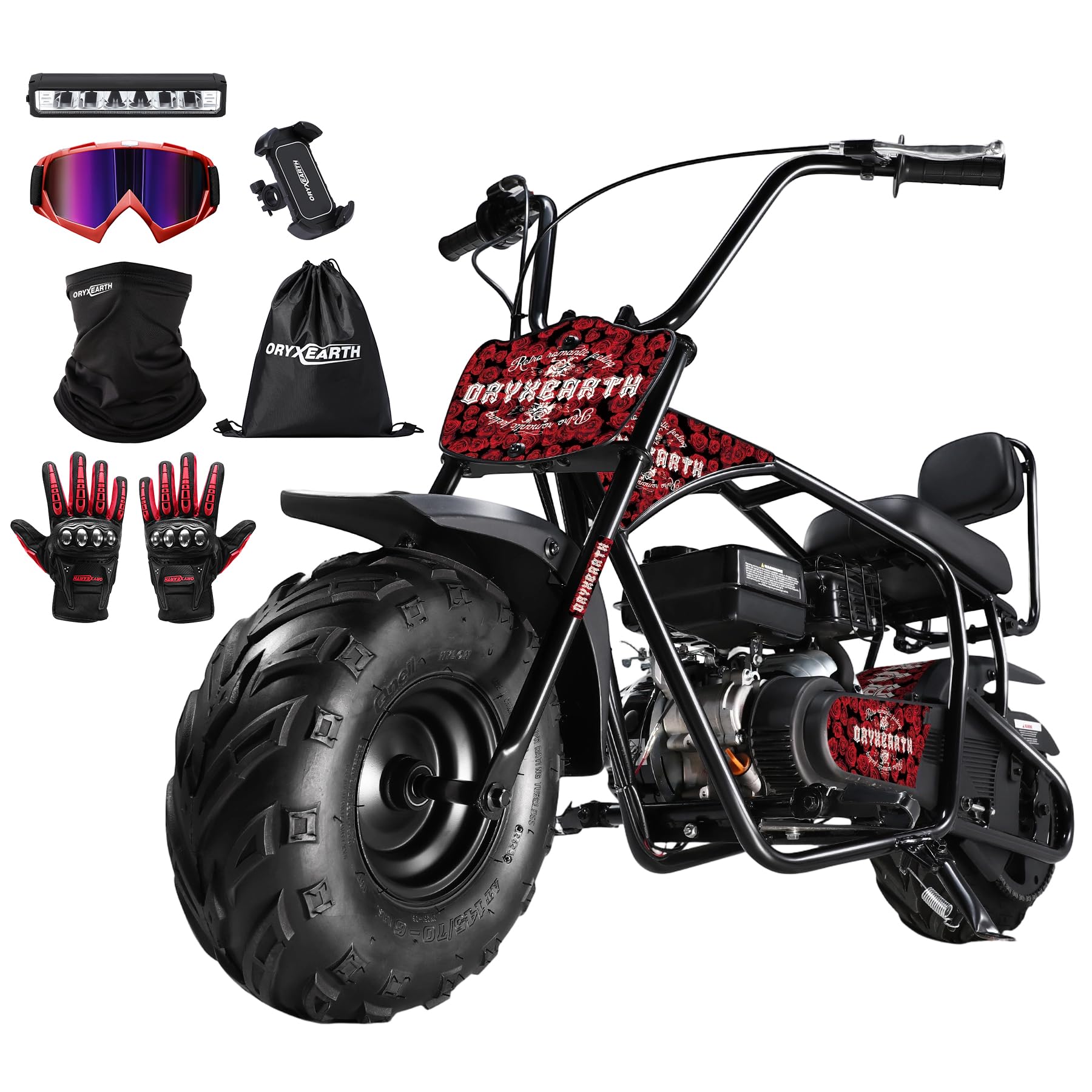 Oryxearth Mini Dirt Bike for Kids, 99CC 4-Stroke Kid Gas Powered Off-Road Pocket Pit Trail Motorcycle W/EPA Approved, W/LED Headlight, Goggles, Gloves &amp; Neck Gaiter, Bag &amp; Phone Holder
