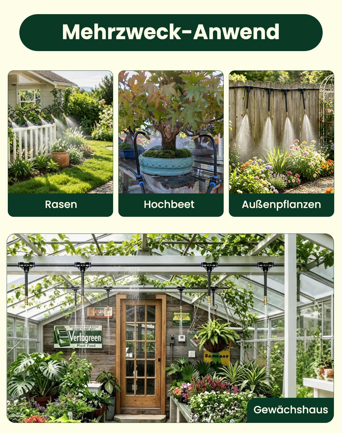 Bewässerungssystem Garten, 20m Schnellanschluss-Tröpfchenbewässerung-Set, ausgestattet mit 20 drehbaren 360°-Messingdüsen, automatische Bewässerungssystem Garten, für Gewächshaus, Rasen, Hochbeet