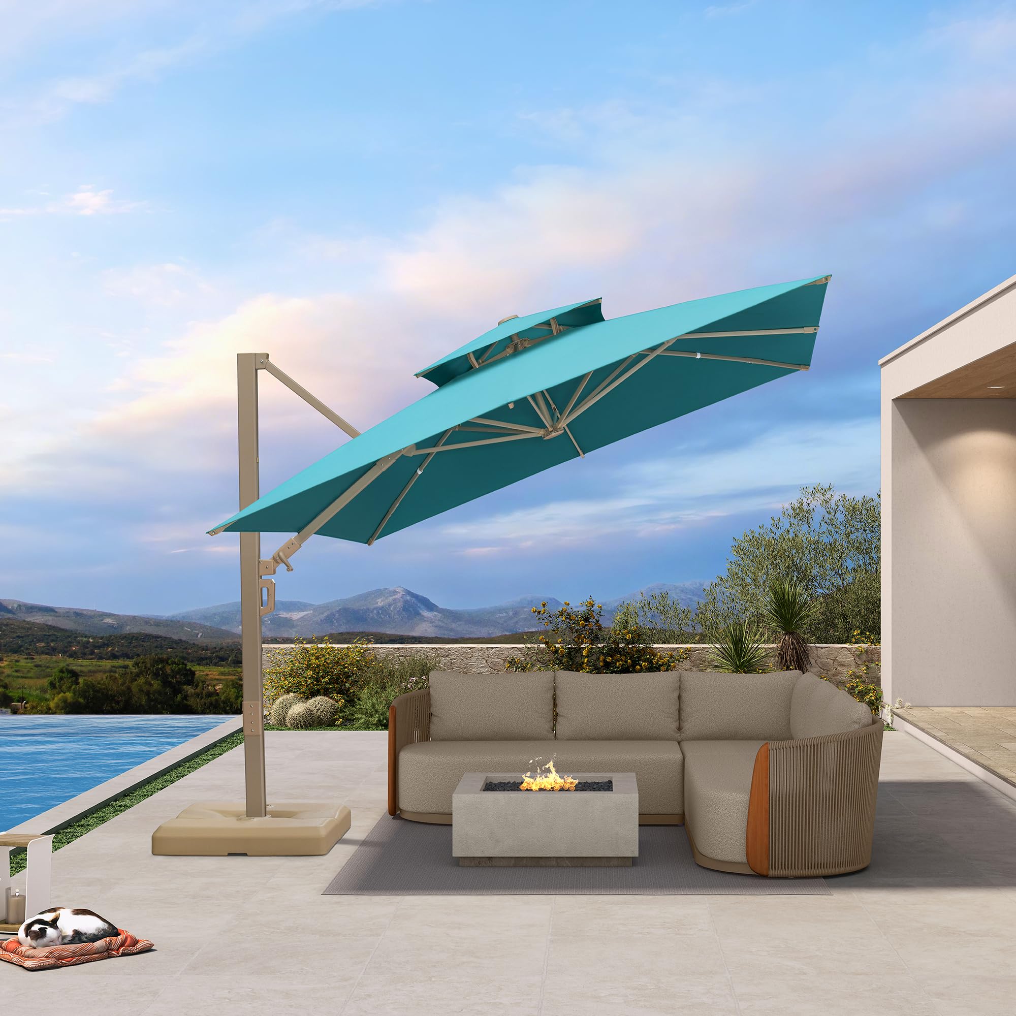 PURPLE LEAF Pool Umbrella 10 FT Double-Vented Canopy Wind Ready Turquoise