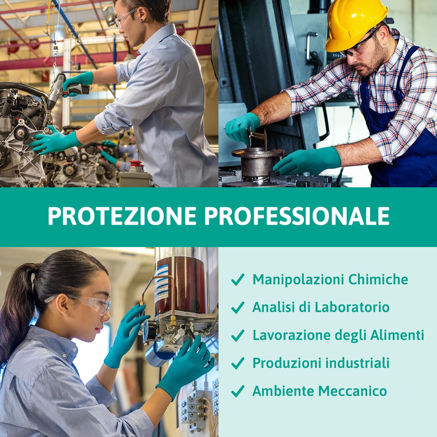 Ansell TouchNTuff 92-600 Guanti Monouso in Nitrile, Senza Polvere, Alta Resistenza Chimica e Meccanica, Protezione degli Alimenti, Usi Professionali e Industriali, Verde, Taglia L (100 Guanti)