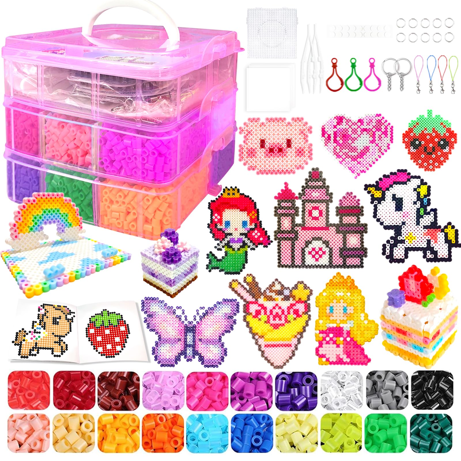 Set De Perles à Repasser,11000 Pièces Perles De 5MM Avec Boîte De Rangement, Plaque Perle Papier à Repasser,Guide d'utilisation,Décoration DIY de Bijoux,Cadeau Anniversaire Noël pour Garçon Filles