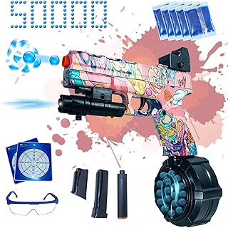 Gel Ball Blaster Pistol JM-X2 Splatter Gun with Drum, Manual & Automatic Dual Mode Splat 50000 Balls, for Shooting Team Game Ages 12+