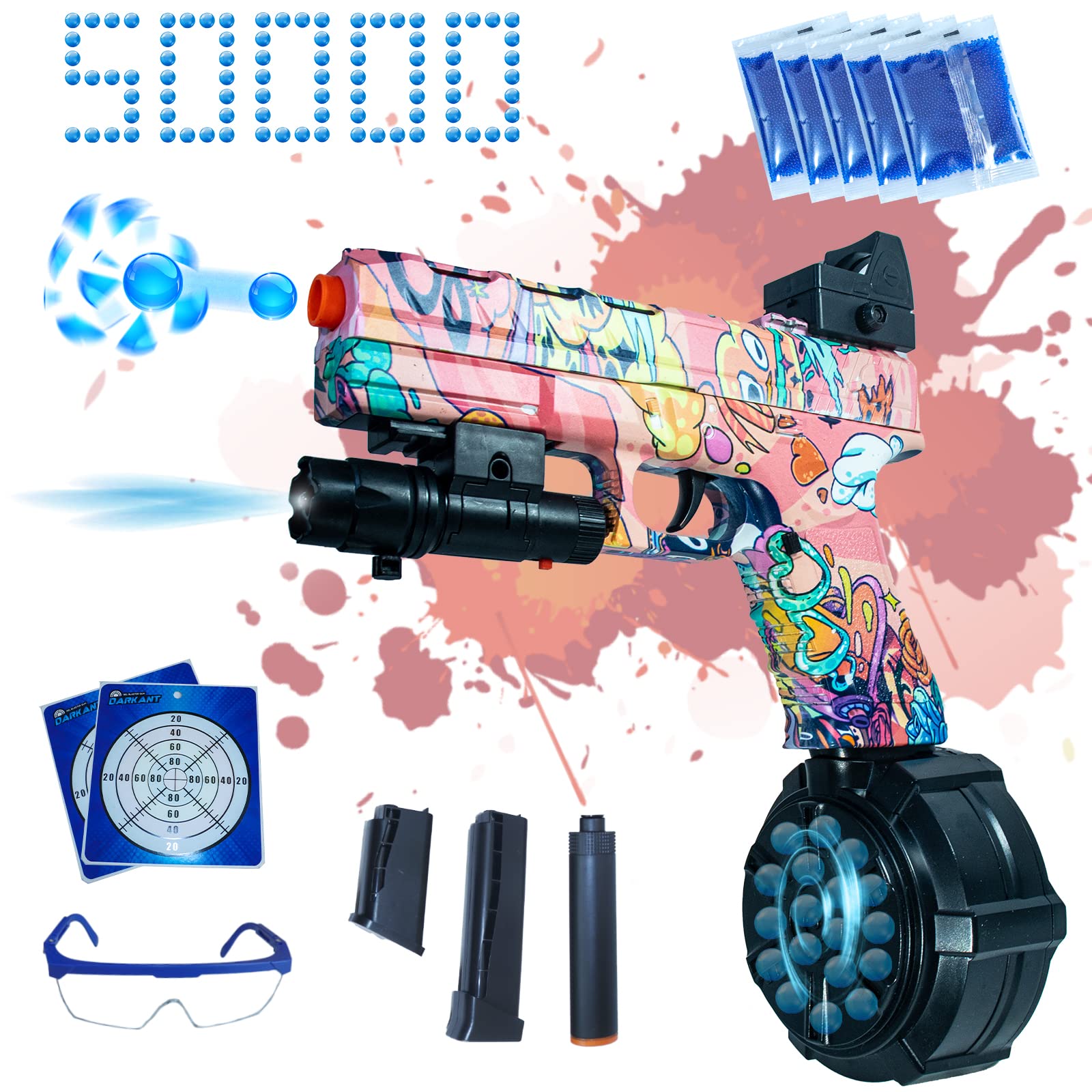 Gel Ball Blaster Pistol JMX2 Splatter Gun with Drum, Manual & Automatic Dual Mode Splat 50000