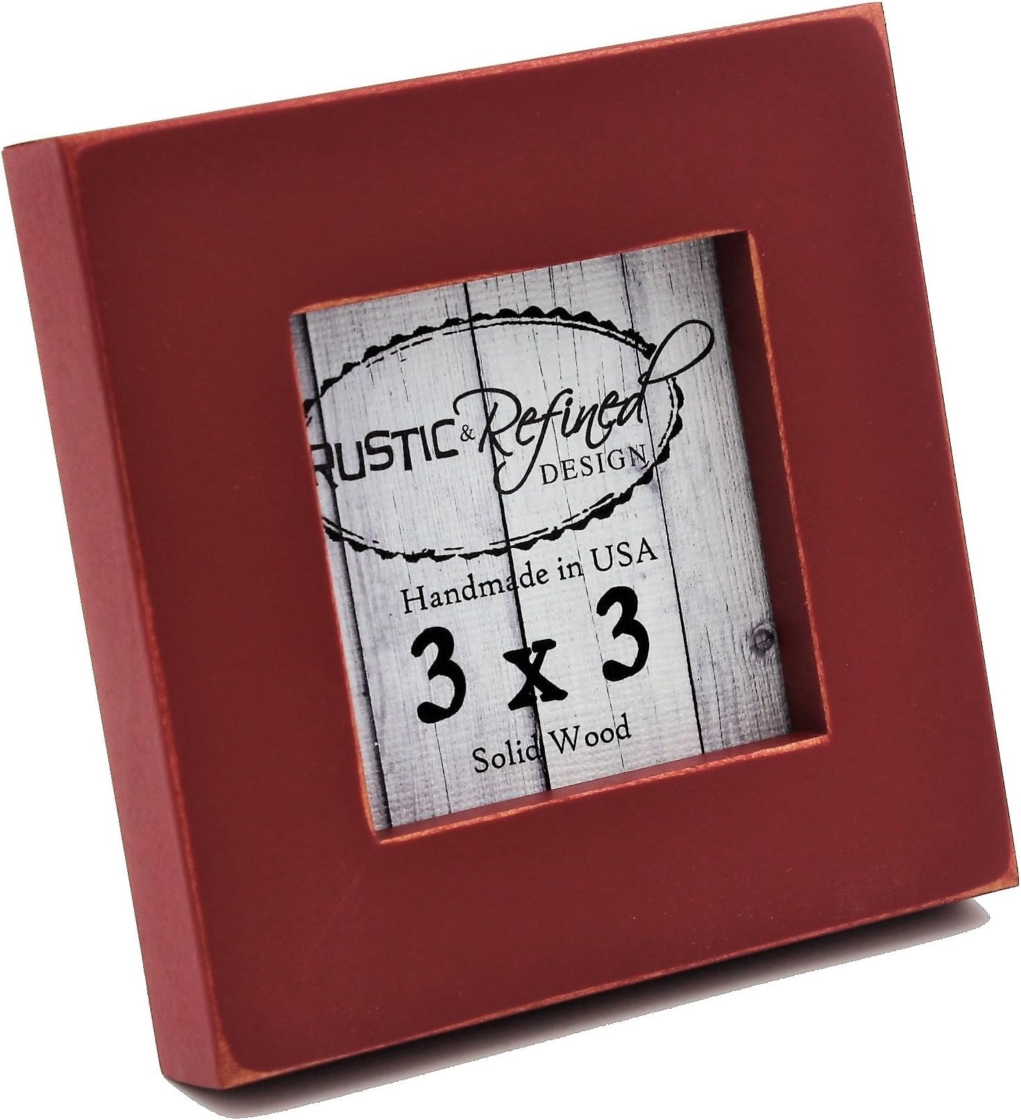 Rustic and Refined Design 3x3 Solid Wood Made in USA Picture Frame with 1 Inch Border (Gallery Collection) - Barn Red
