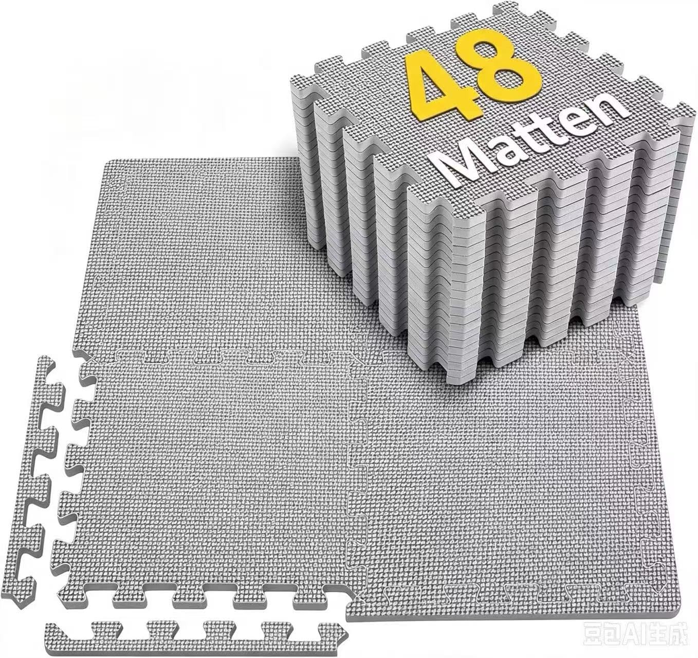 BEAUTYOVO Juego de 48 alfombrillas de protección para el suelo (31 x 31 cm), diseño de puzzle (gris, 48 unidades), color gris
