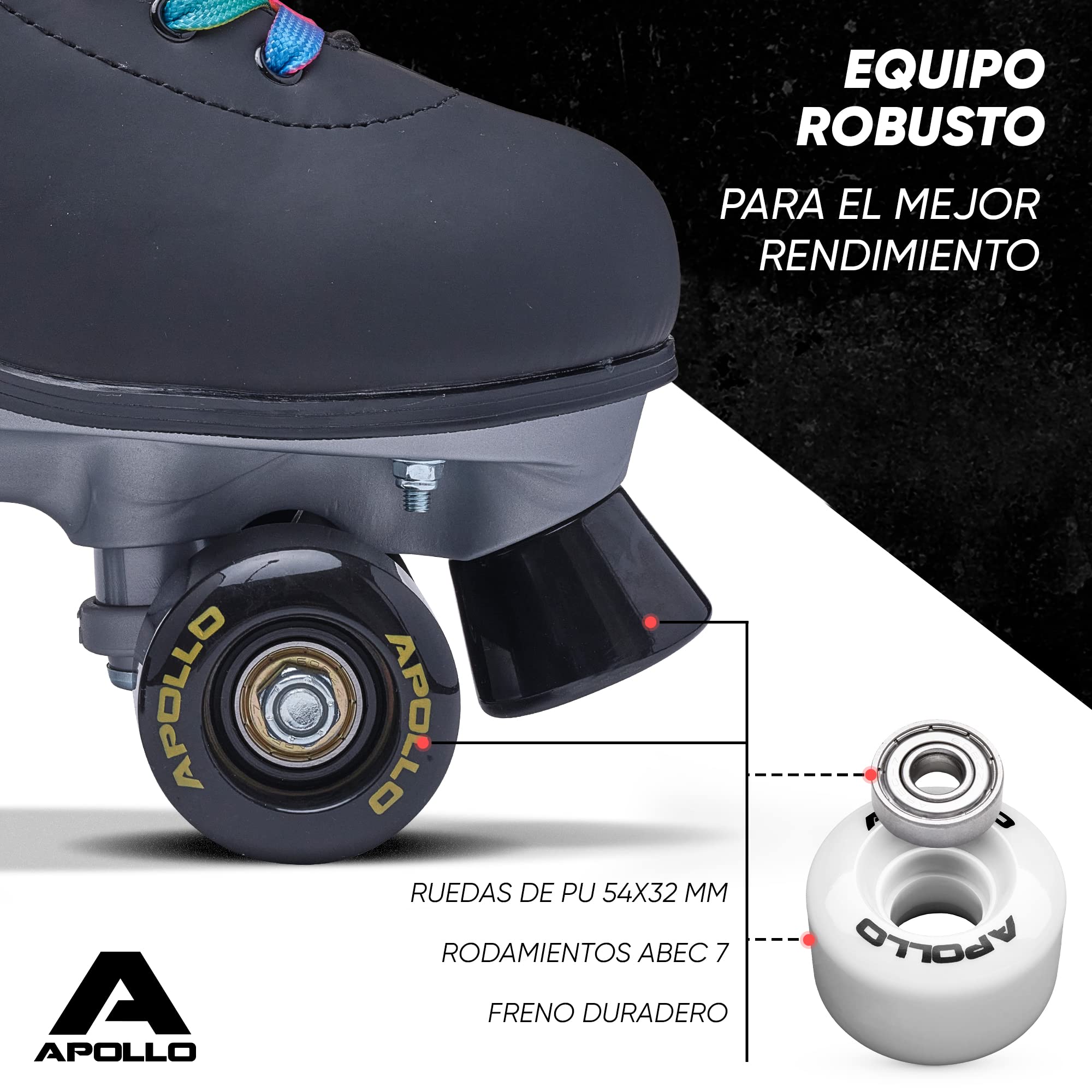 Patines Apollo Classic de 4 Ruedas - para niños, Adolescentes y Adultos, Talla Ajustable, para niñas y Mujeres, cómodos, para Todas Las Edades, 3 Tallas Desde la Talla de Calzado 31 hasta la 42