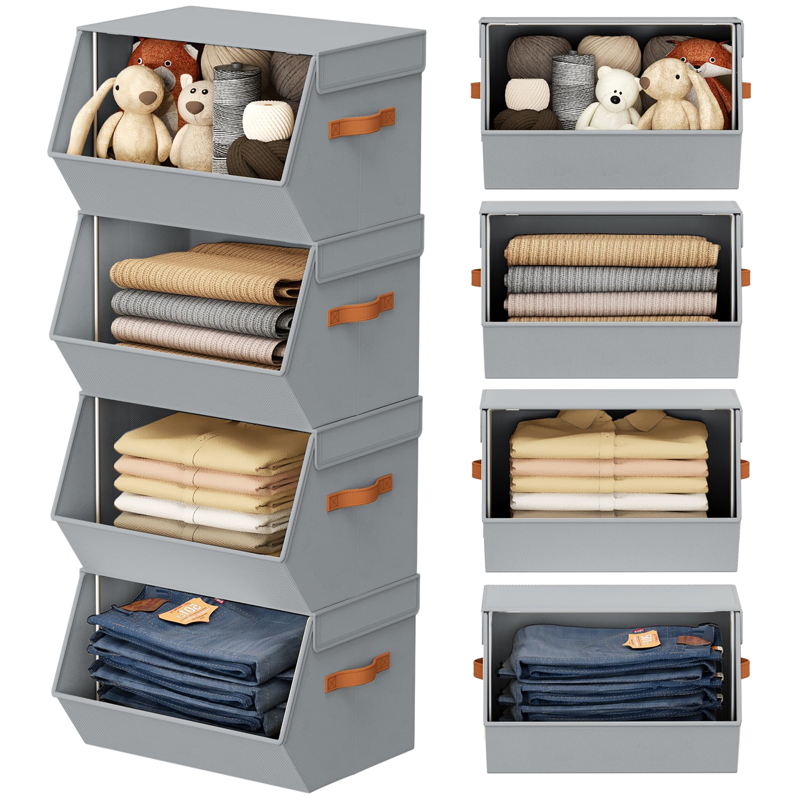 DIMJ Stackable Wardrobe Storage Organiser - Open Front Shelf Trapezoid Box