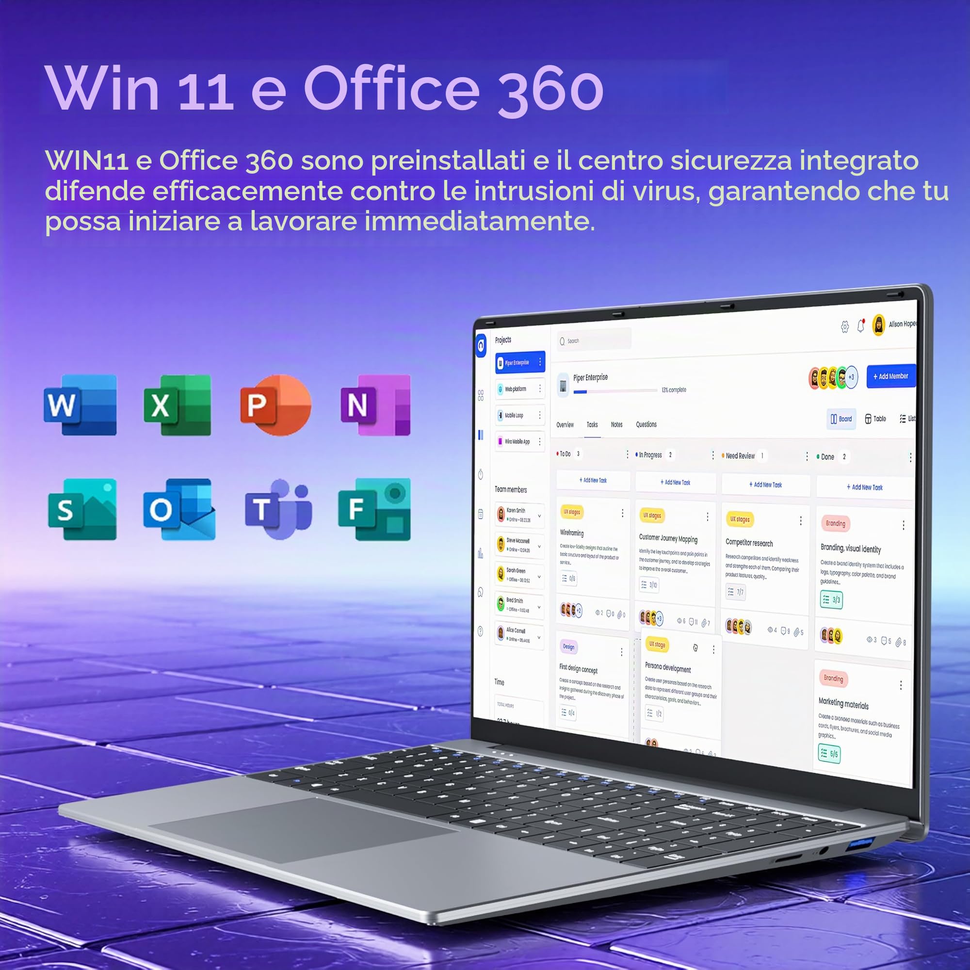 Notebook 15,6 Pollici Core M3 6Y30 Processore 8GB RAM 256GB SSD Portatile PC Win 11 e Office 365 Computer Portatile Sottile con Schermo FHD inclinabile di 180° mini-HDMI USB 3.0 WiFi 5 e Bluetooth 4.2