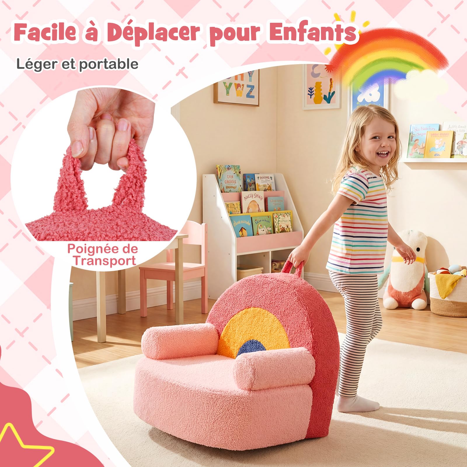 COSTWAY Fauteuil Enfants en Forme d'arc-en-Ciel, Rose