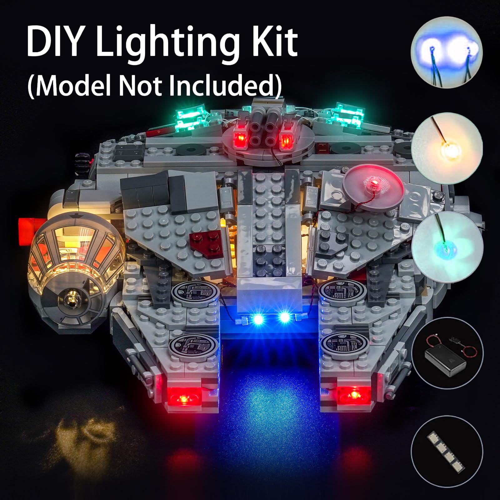Zestaw oświetlenia LED do Lego 75426 Millennium Falcon – lampy z efektami zasilanymi przez USB, DIY, bez lutowania, łatwe w instalacji (model nie jest dołączony)