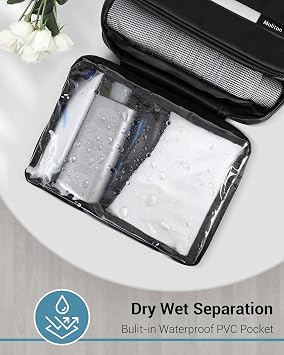 Maliton Toiletry Bag for Men & Women Travel Toiletry Bag Hanging Toiletry Bag Hygiene Bag with 4 Compartments Waterproof Bathroom Shower Bag for Traveling(Black)