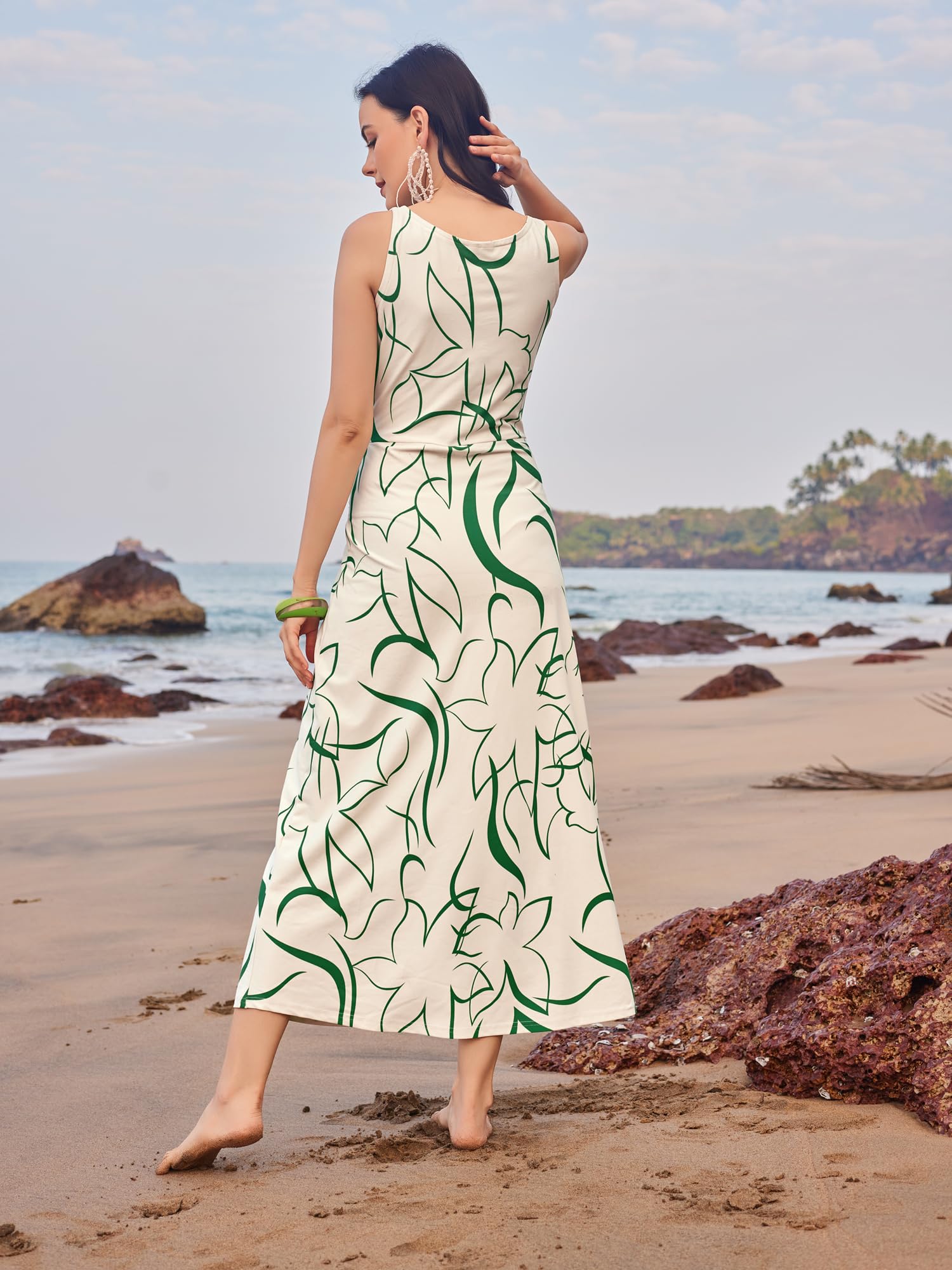 Purvaja Womens Twisted Maxi Length Dress (Wini-043-Grass_White_X-Large)
