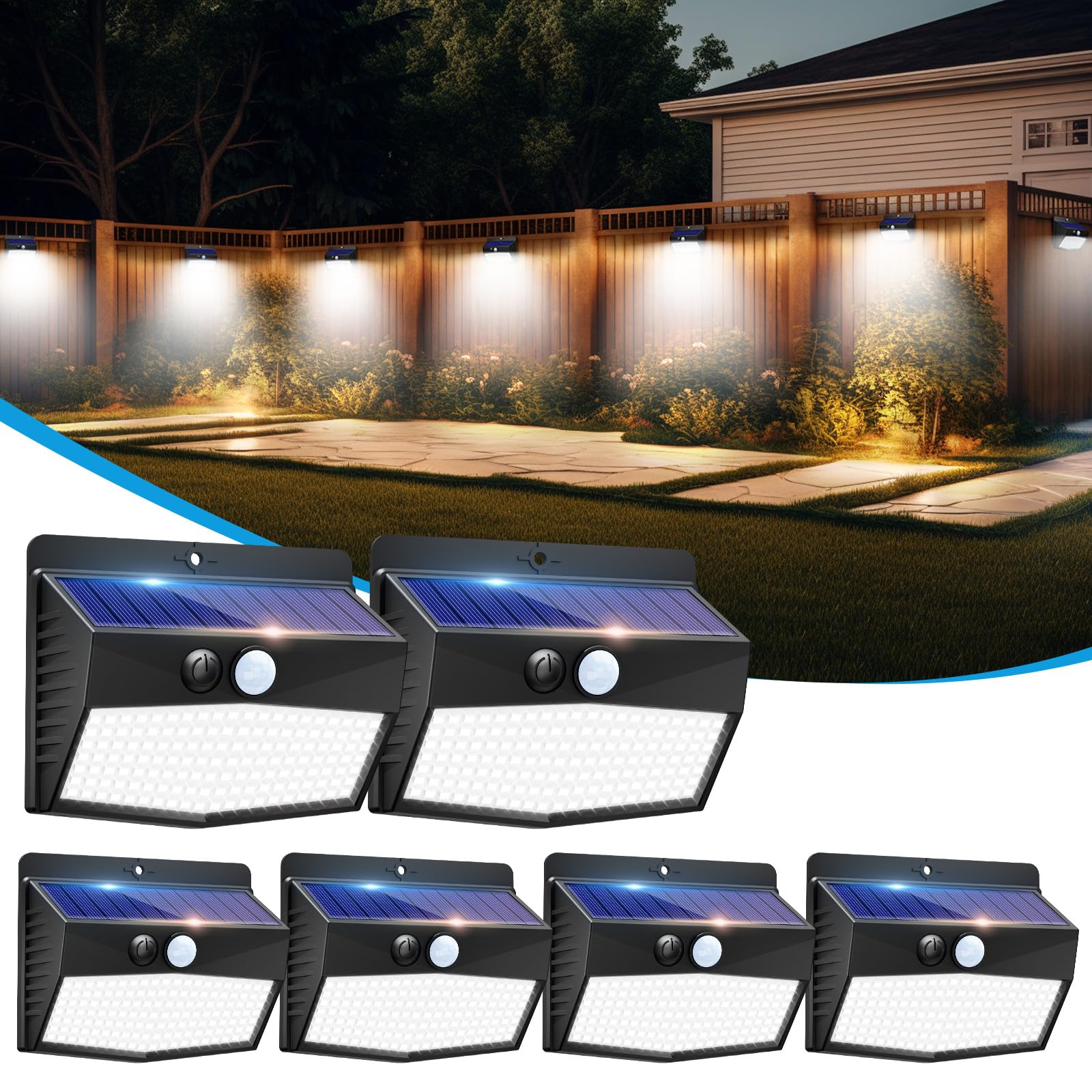 Solar Motion Sensor Lights Outdoor - 6 Packs/138 LED Bright Solar Fence Lights with 3 Lighting Modes, Solar Powered Security Lights Waterproof for Outside Yard Wall Garden Backyard Deck Step